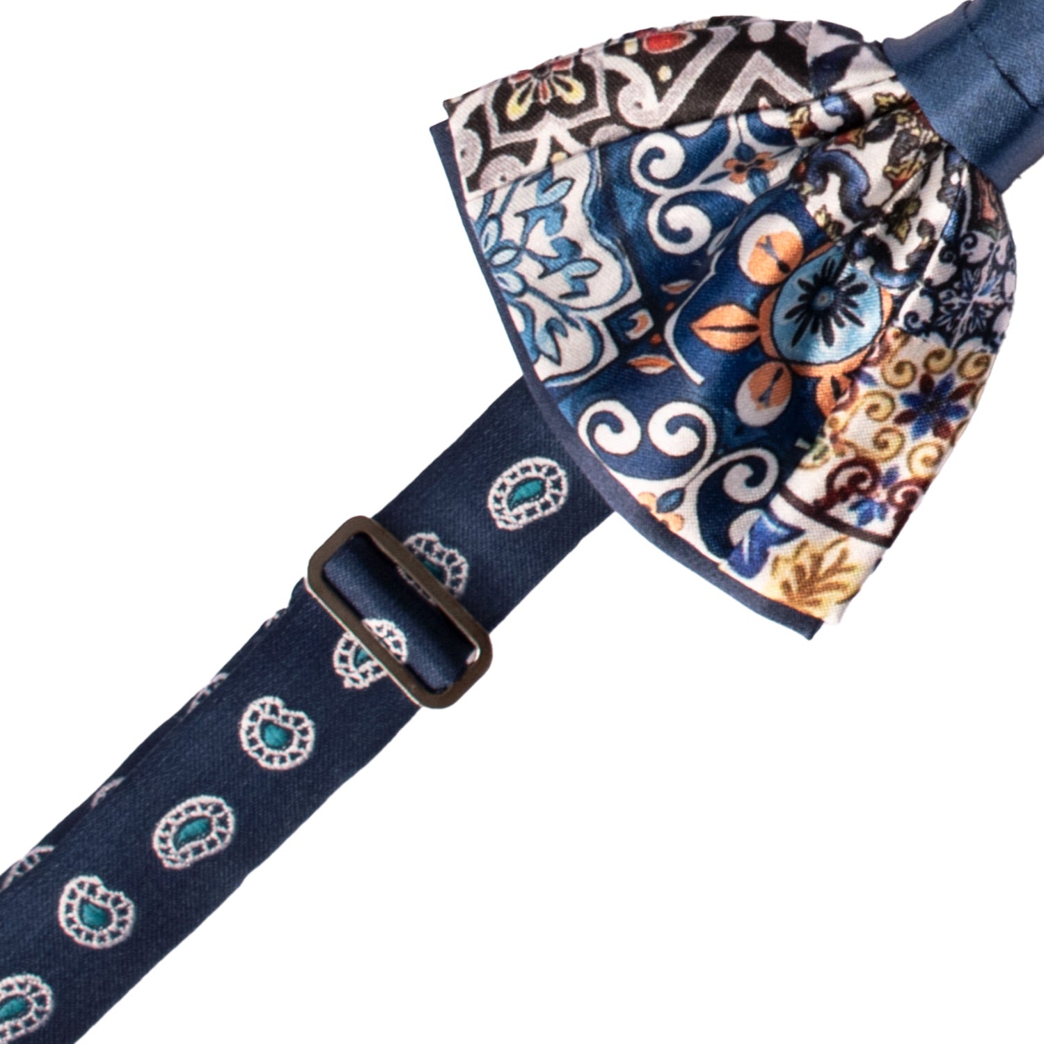 Papillon Siciliano Annodato Vintage Patchwork di Raso con Maioliche Multicolor PATCH1189 Made in Italy Graffeo Cravatte Pre-Tied