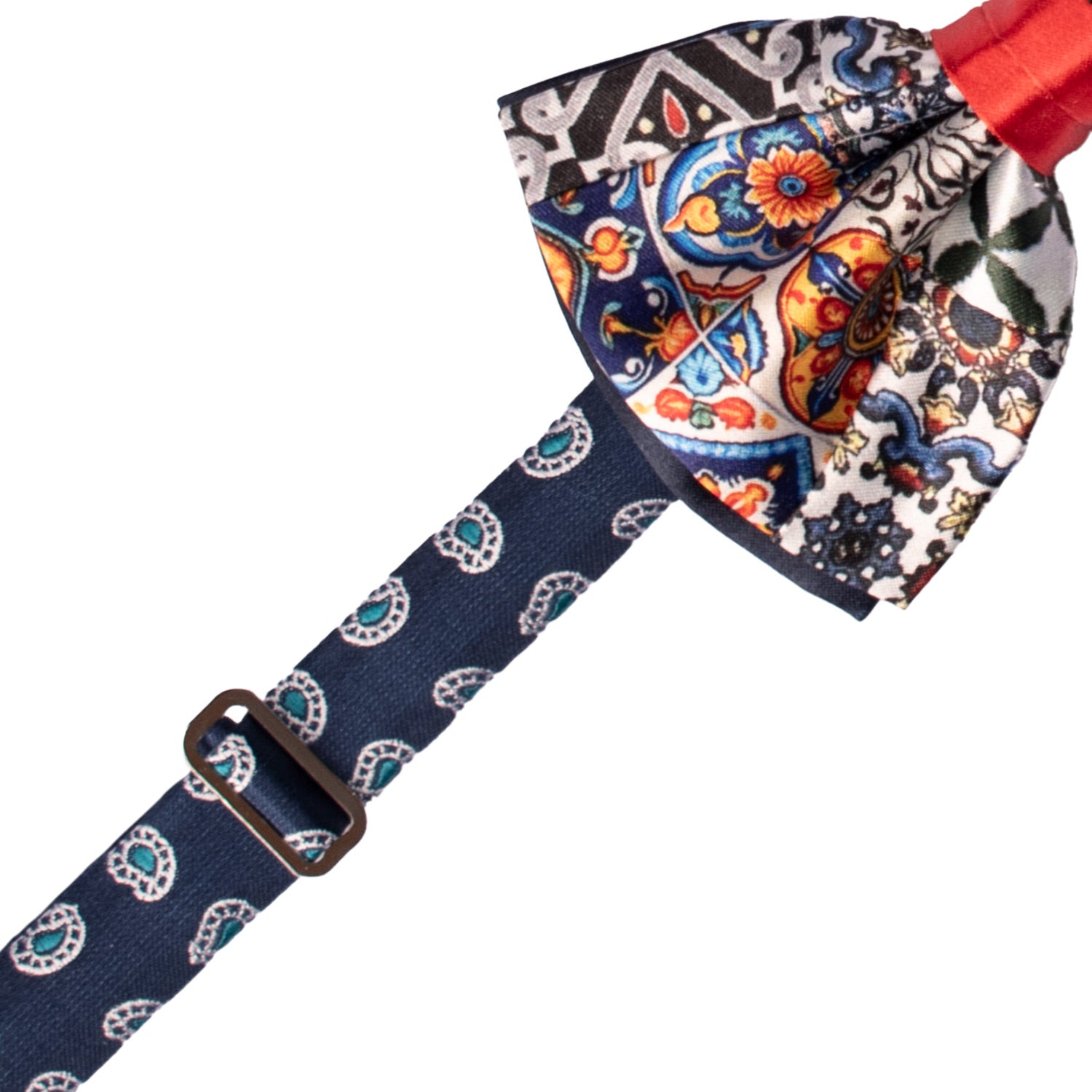 Papillon Siciliano Annodato Vintage Patchwork di Raso con Maioliche Multicolor PATCH1190 Made in Italy Graffeo Cravatte Pre-Tied