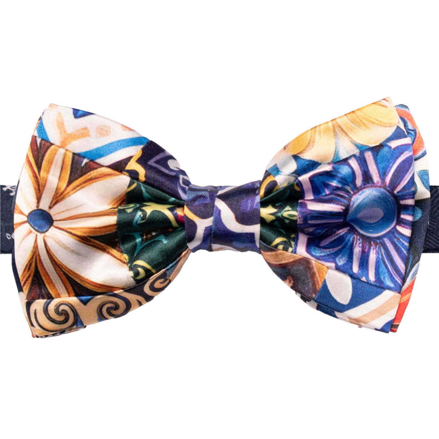 Papillon Siciliano Annodato Vintage Patchwork di Raso con Maioliche Multicolor PATCH1209 Made in Italy Graffeo Cravatte