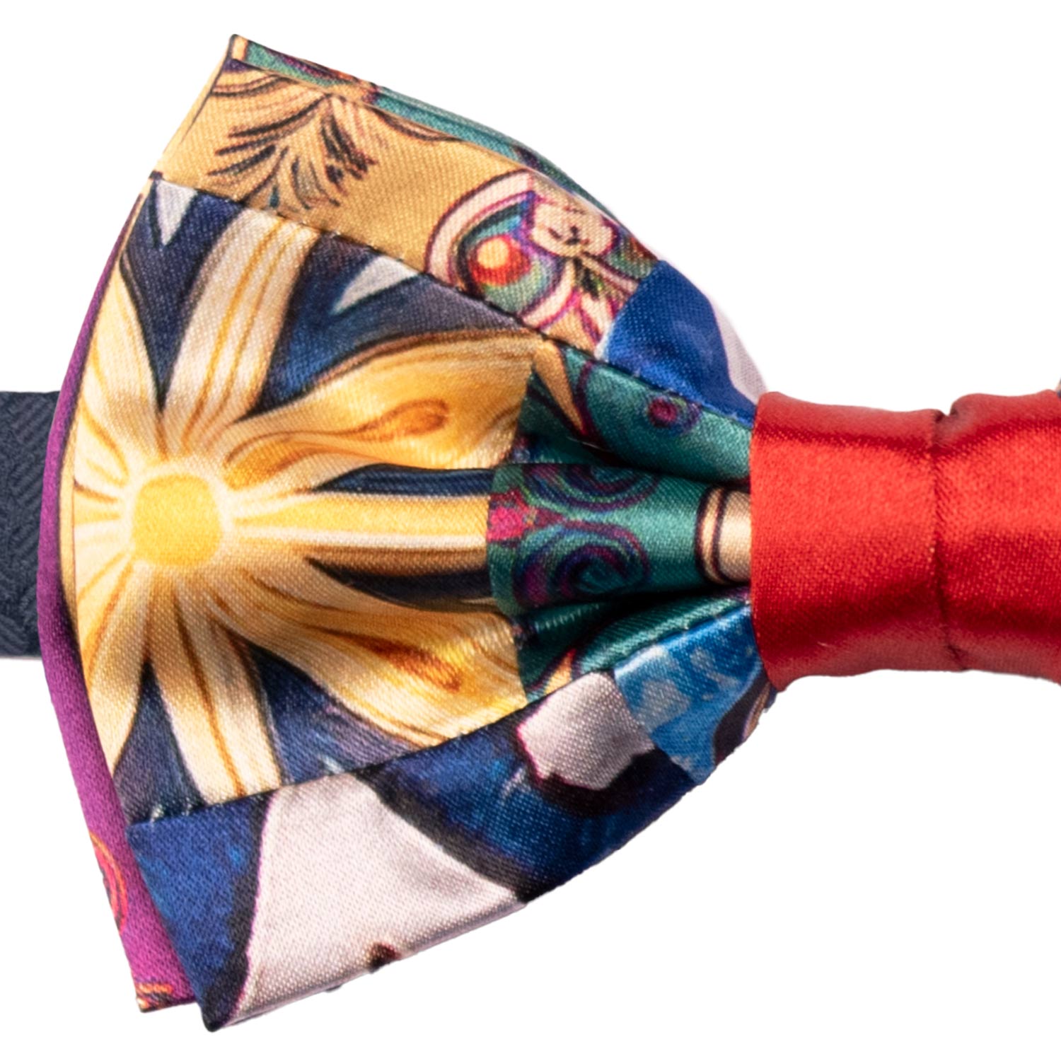 Papillon Siciliano Annodato Vintage Patchwork di Raso con Maioliche Multicolor PATCH1216 Made in Italy Graffeo Cravatte Dettaglio