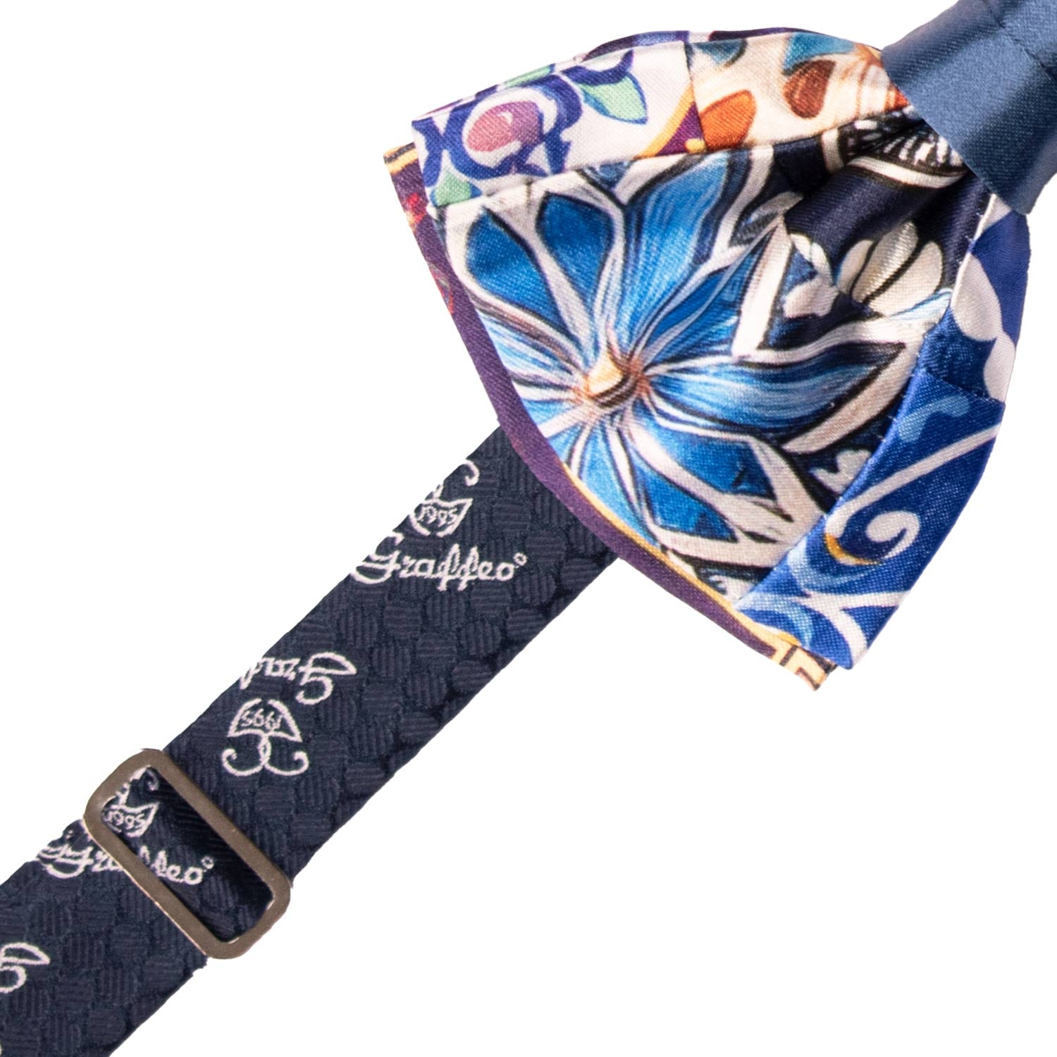 Papillon Siciliano Annodato Vintage Patchwork di Raso con Maioliche Multicolor PATCH1221 Made in Italy Graffeo Cravatte Pre-Tied