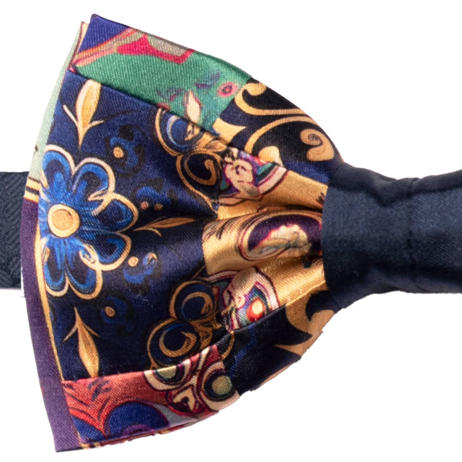Papillon Siciliano Annodato Vintage Patchwork di Raso con Maioliche Multicolor PATCH1225 Made in Italy Graffeo Cravatte Dettaglio