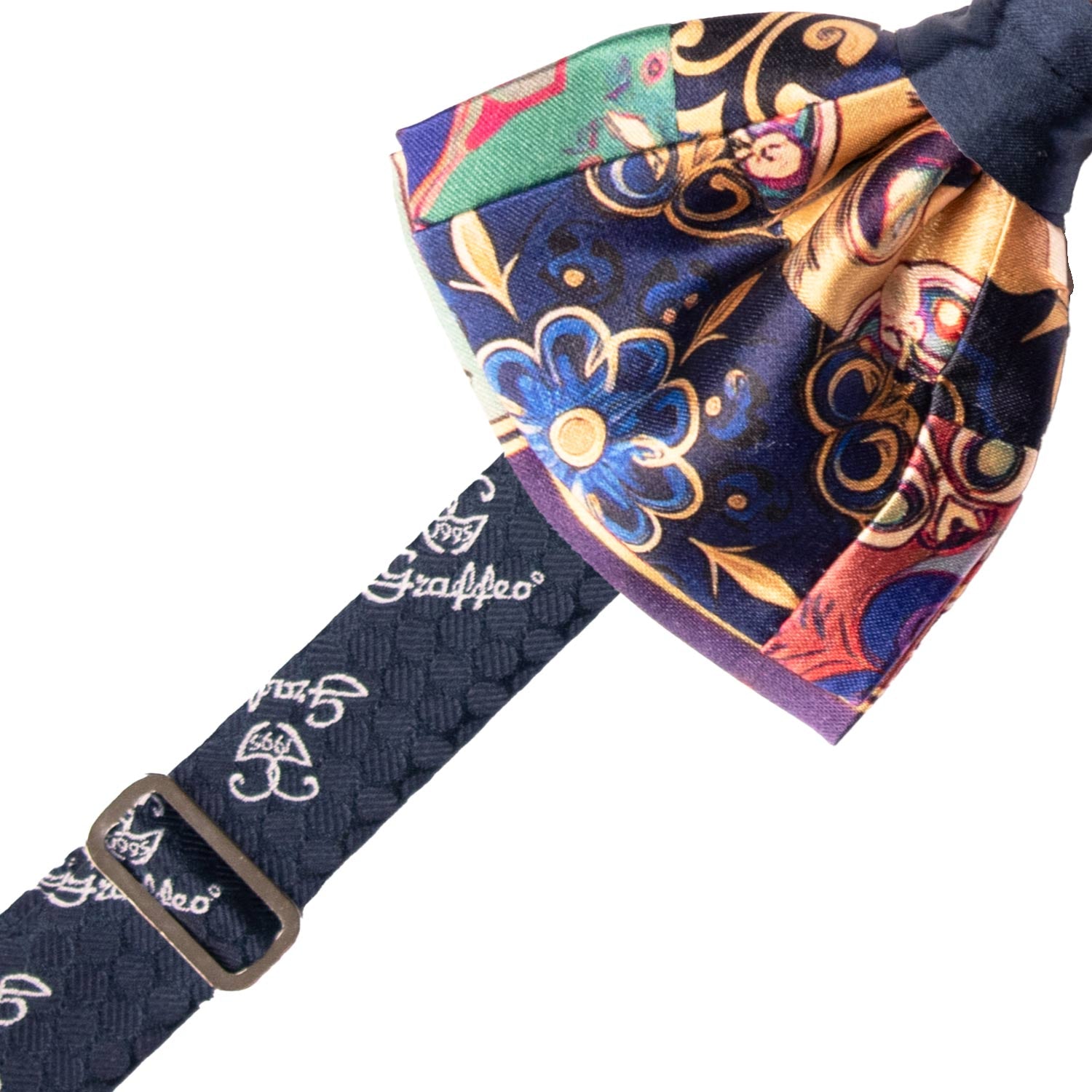 Papillon Siciliano Annodato Vintage Patchwork di Raso con Maioliche Multicolor PATCH1225 Made in Italy Graffeo Cravatte Pre-Tied
