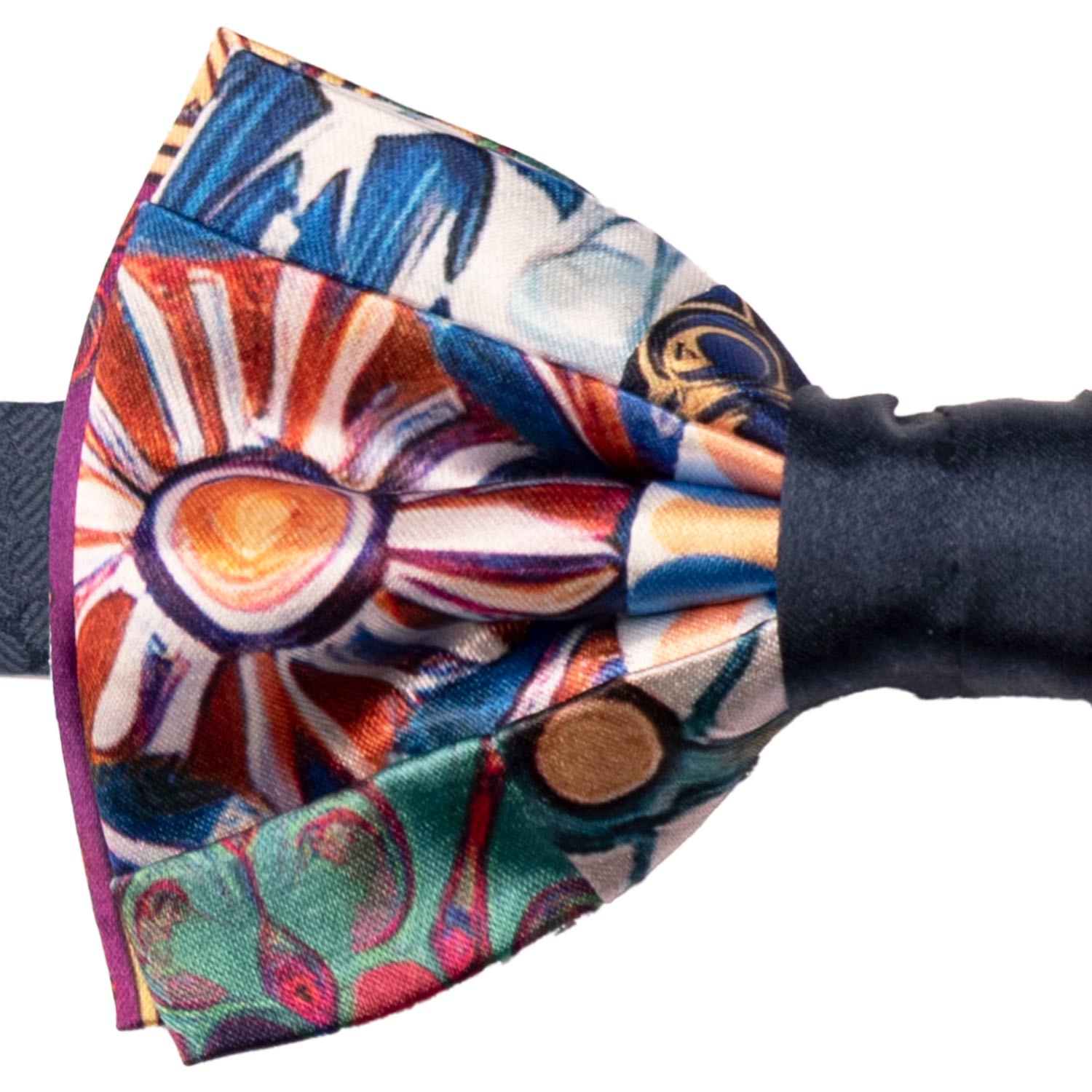 Papillon Siciliano Annodato Vintage Patchwork di Raso con Maioliche Multicolor PATCH1226 Made in Italy Graffeo Cravatte Dettaglio