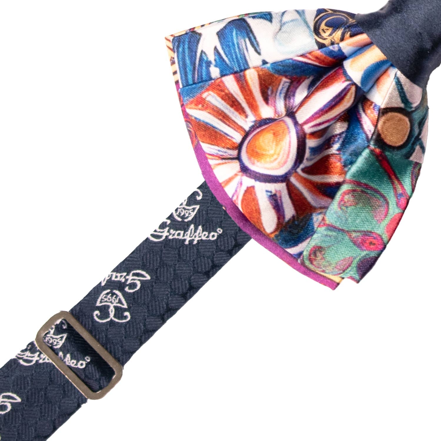 Papillon Siciliano Annodato Vintage Patchwork di Raso con Maioliche Multicolor PATCH1226 Made in Italy Graffeo Cravatte Pre-Tied