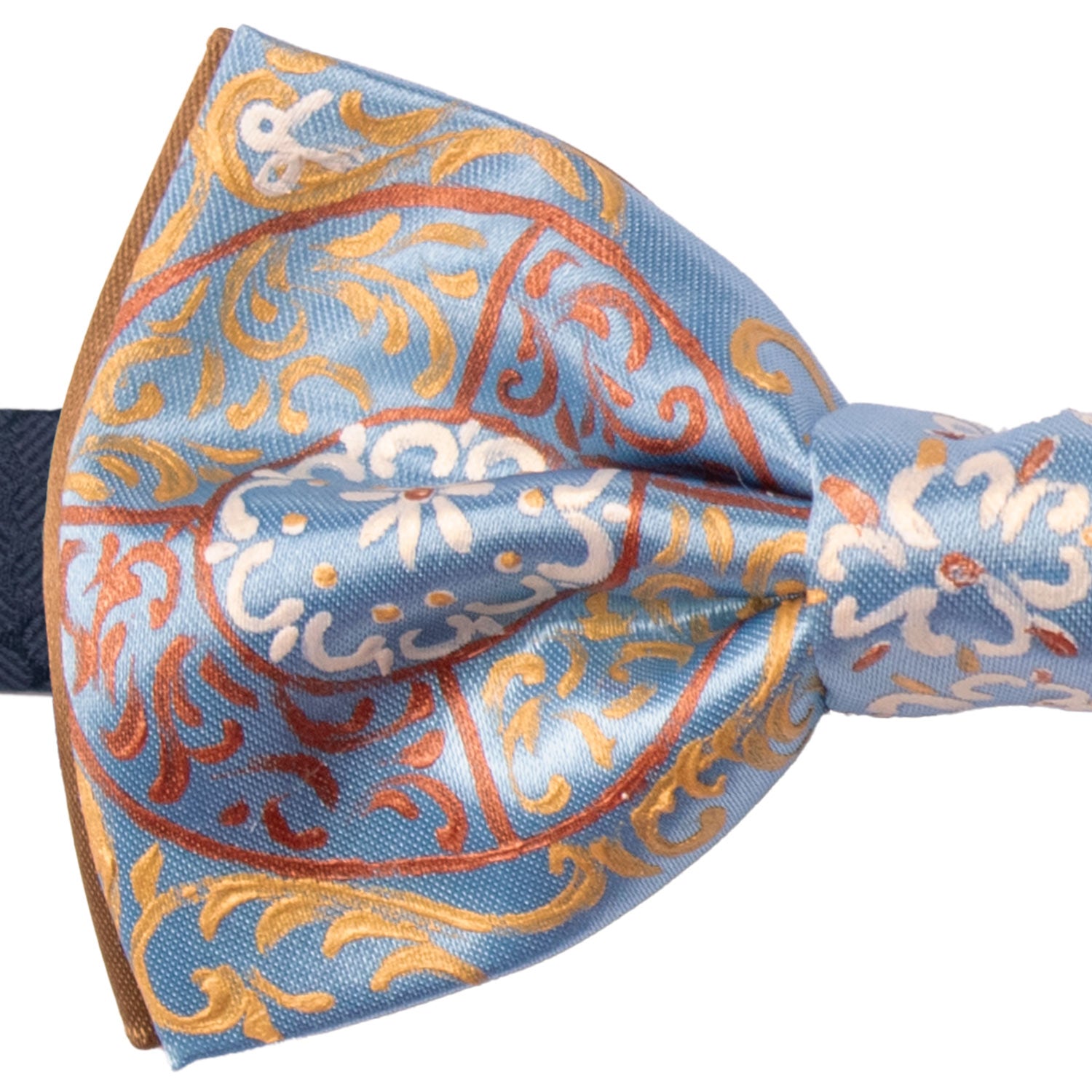Papillon Siciliano Sartoriale Azzurro Dipinto a Mano by Giovanna Perricone PS247 Made in Italy Graffeo Cravatte Dettaglio