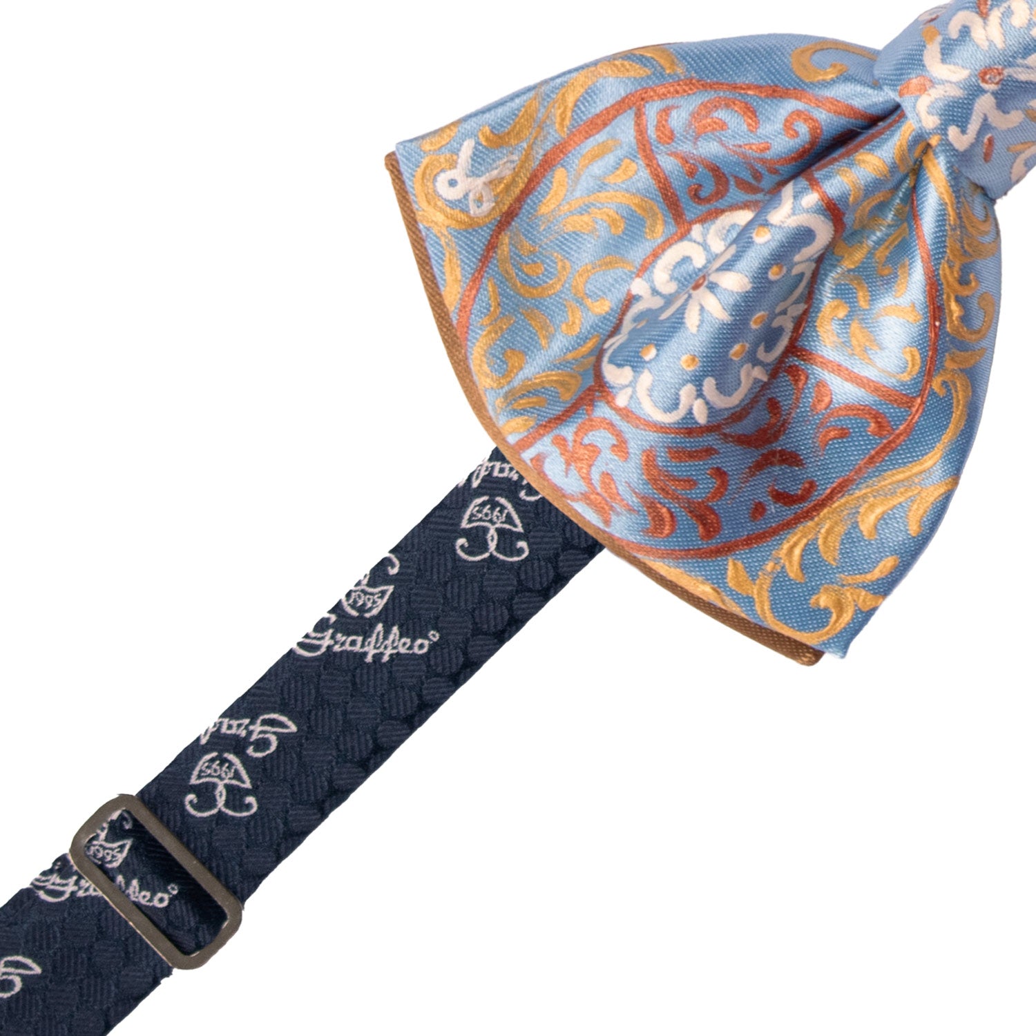 Papillon Siciliano Sartoriale Azzurro Dipinto a Mano by Giovanna Perricone PS247 Made in Italy Graffeo Cravatte Pre-Tied