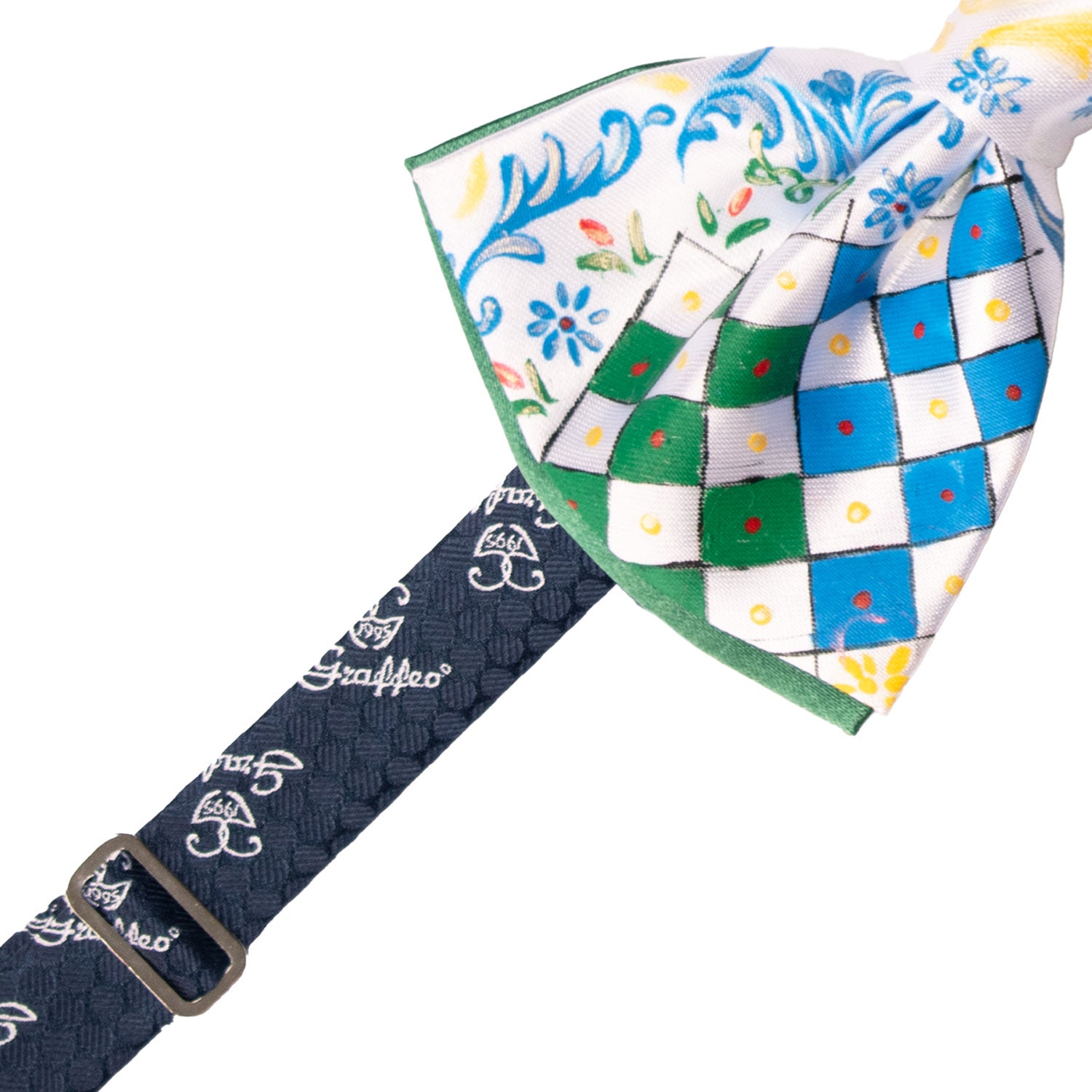 Papillon Siciliano Sartoriale Bianco Dipinto a Mano by Giovanna Perricone PS263 Made in Italy Graffeo Cravatte Pre-Tied