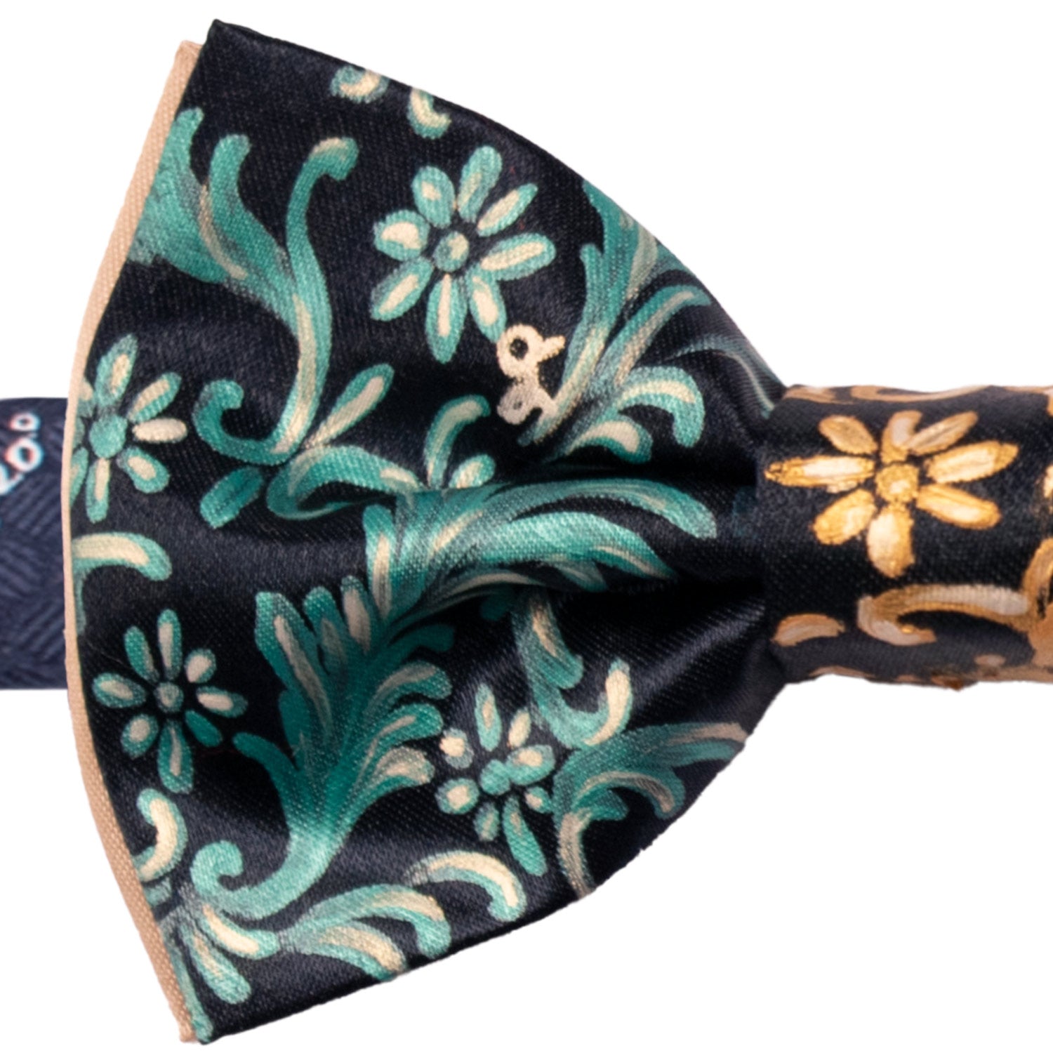 Papillon Siciliano Sartoriale Blu Notte Dipinto a Mano by Giovanna Perricone PS219 Made in Italy Graffeo Cravatte Dettaglio