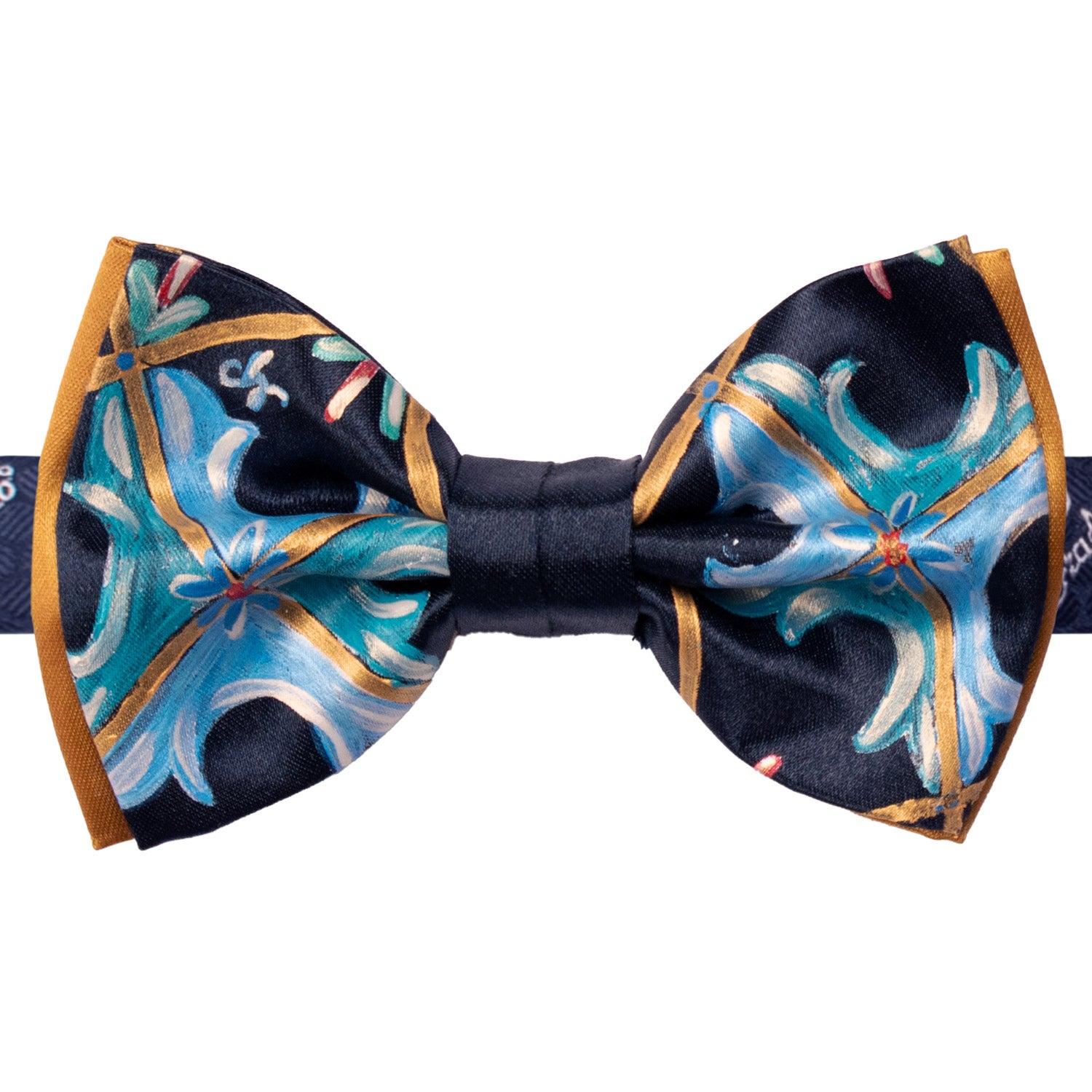 Papillon Siciliano Sartoriale Blu Notte Dipinto a Mano by Giovanna Perricone PS223 Made in Italy Graffeo Cravatte