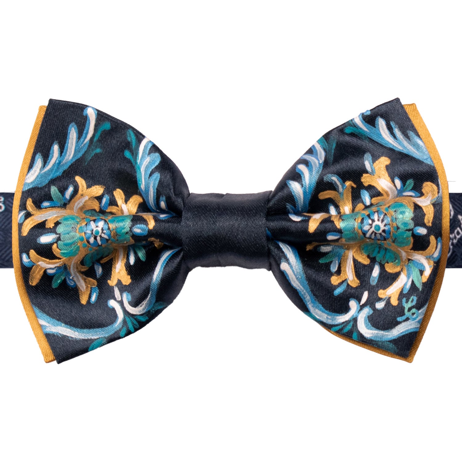 Papillon Siciliano Sartoriale Blu Notte Dipinto a Mano by Giovanna Perricone PS228 Made in Italy Graffeo Cravatte