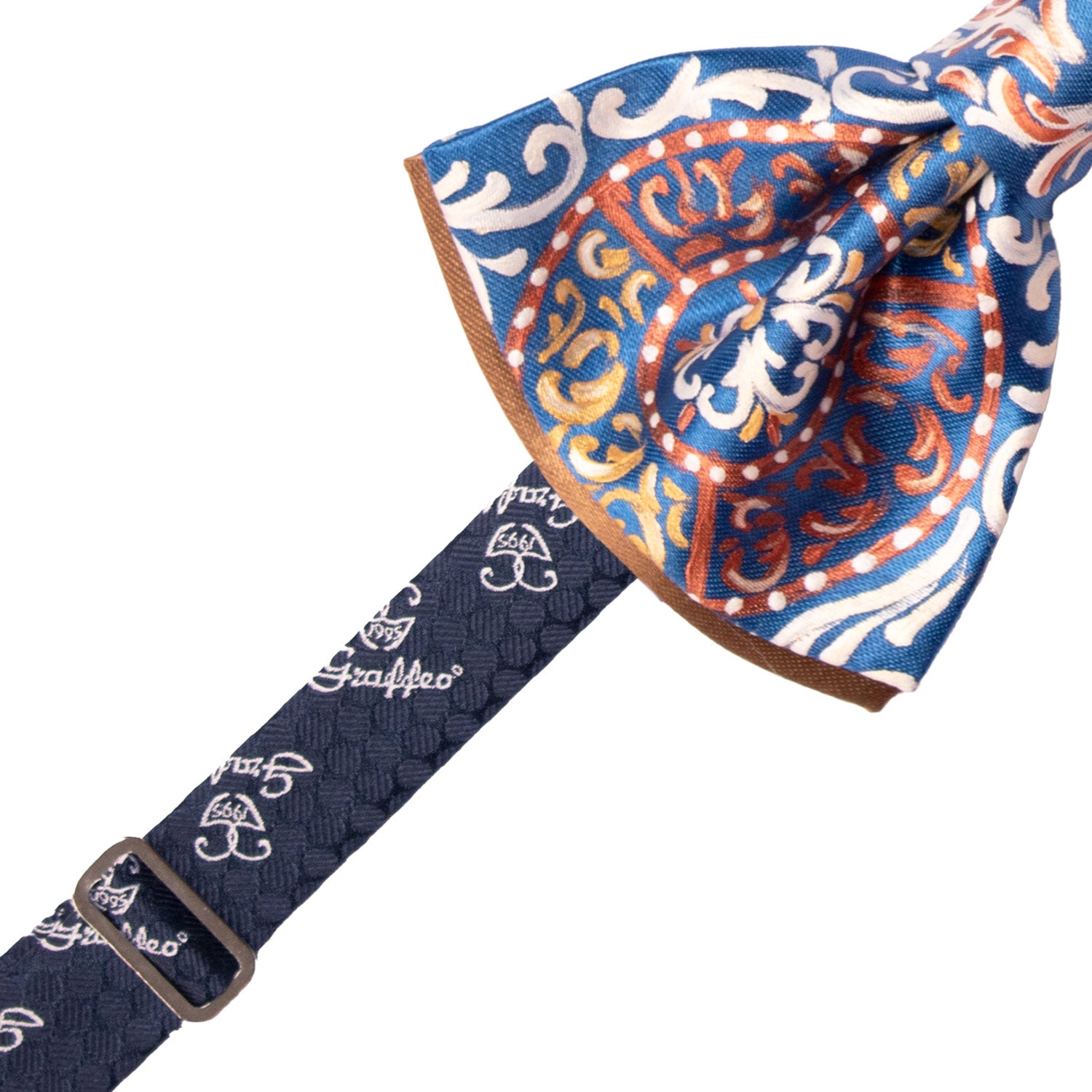 Papillon Siciliano Sartoriale Bluette Dipinto a Mano by Giovanna Perricone PS246 Made in Italy Graffeo Cravatte Pre-Tied