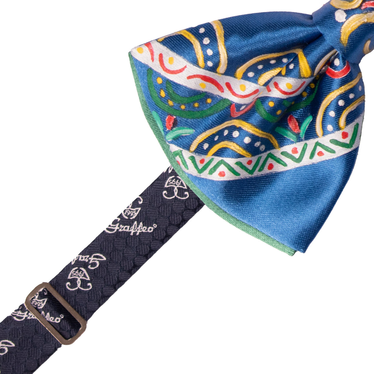 Papillon Siciliano Sartoriale Bluette Dipinto a Mano by Giovanna Perricone PS319 Made in Italy Graffeo Cravatte Pre-Tied