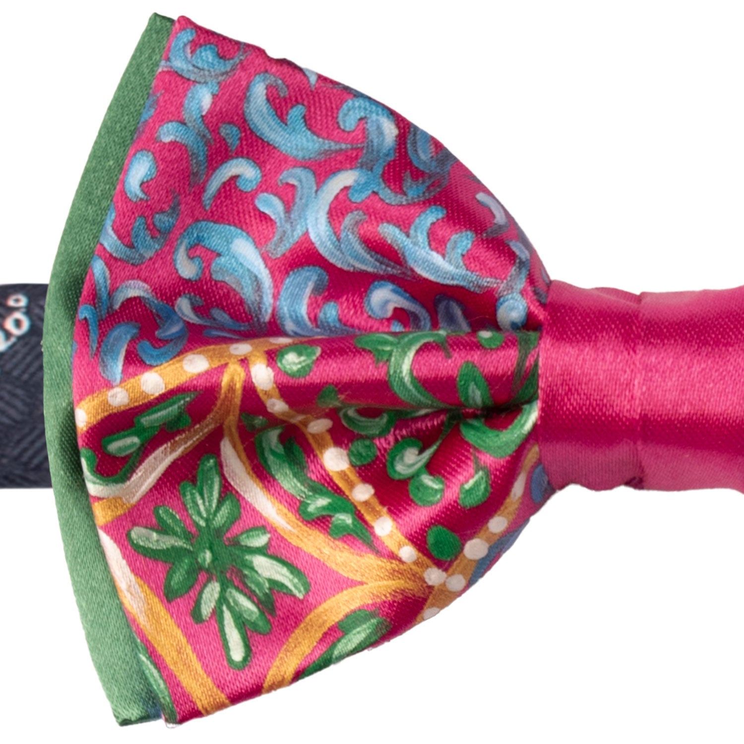 Papillon Siciliano Sartoriale Fucsia Dipinto a Mano by Giovanna Perricone PS210 Made in Italy Graffeo Cravatte Dettaglio