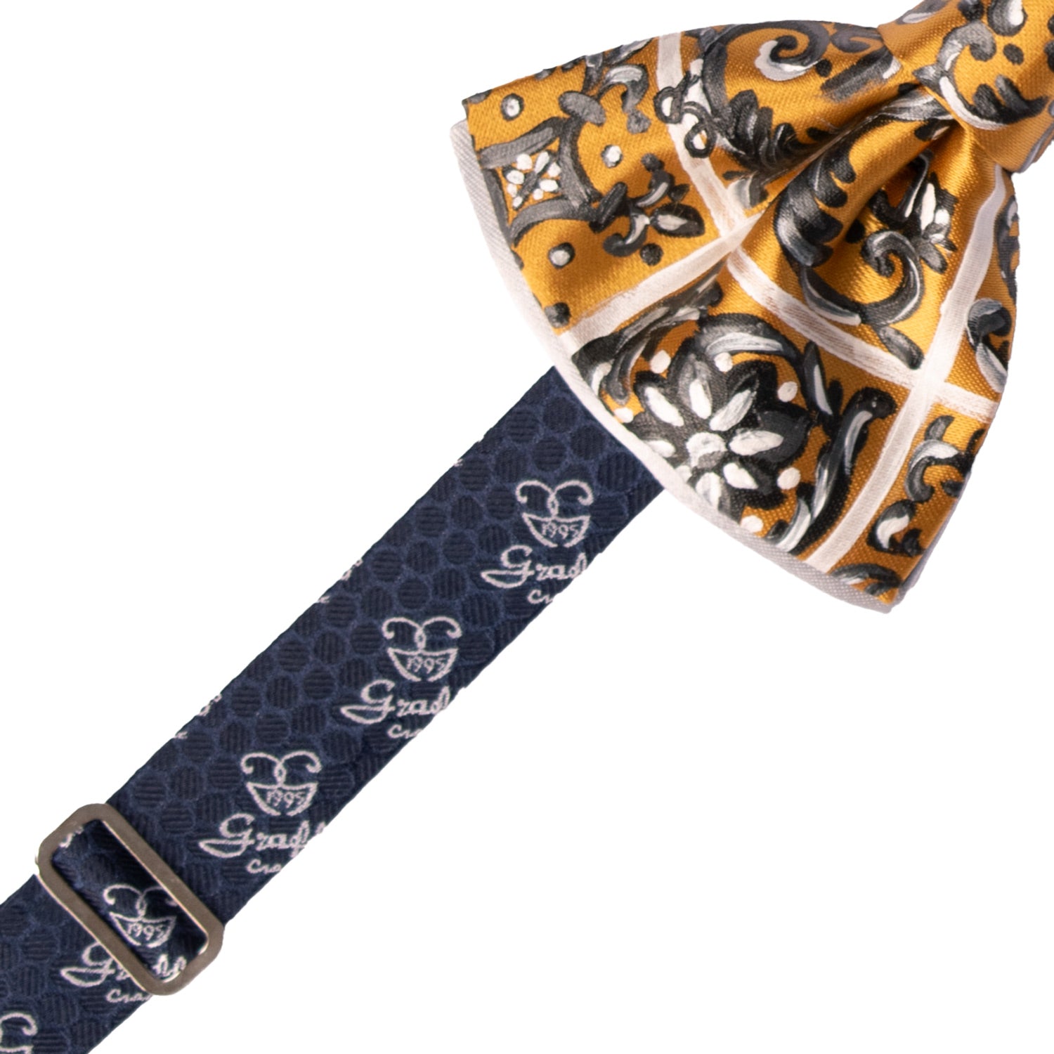 Papillon Siciliano Sartoriale Giallo Oro Dipinto a Mano by Giovanna Perricone PS208 Made in Italy Graffeo Cravatte Pre-Tied