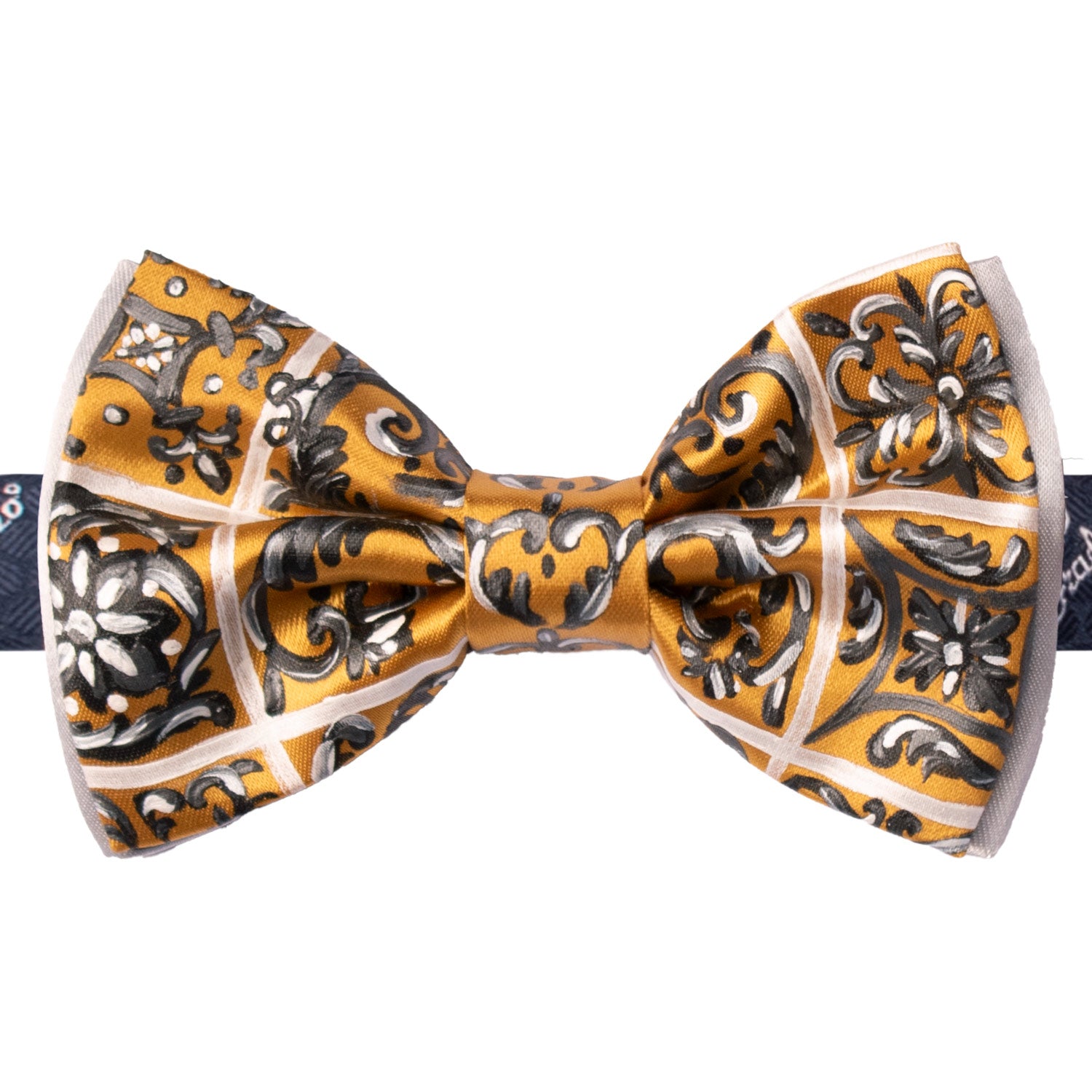 Papillon Siciliano Sartoriale Giallo Oro Dipinto a Mano by Giovanna Perricone PS208 Made in Italy Graffeo Cravatte