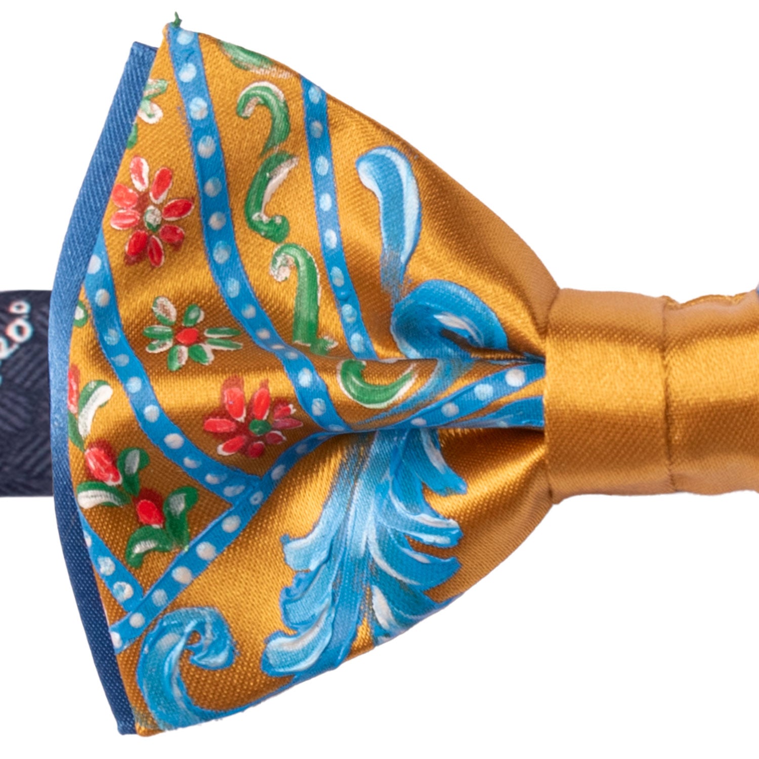 Papillon Siciliano Sartoriale Giallo Oro Dipinto a Mano by Giovanna Perricone PS214 Made in Italy Graffeo Cravatte Dettaglio