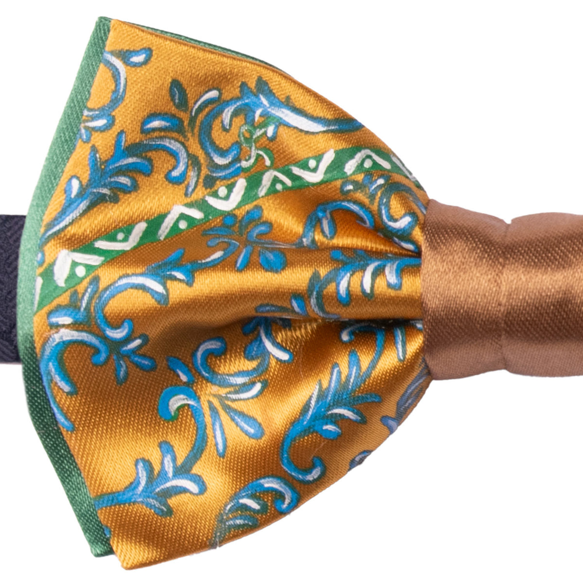 Papillon Siciliano Sartoriale Giallo Oro Dipinto a Mano by Giovanna Perricone PS324 Made in Italy Graffeo Cravatte Dettaglio