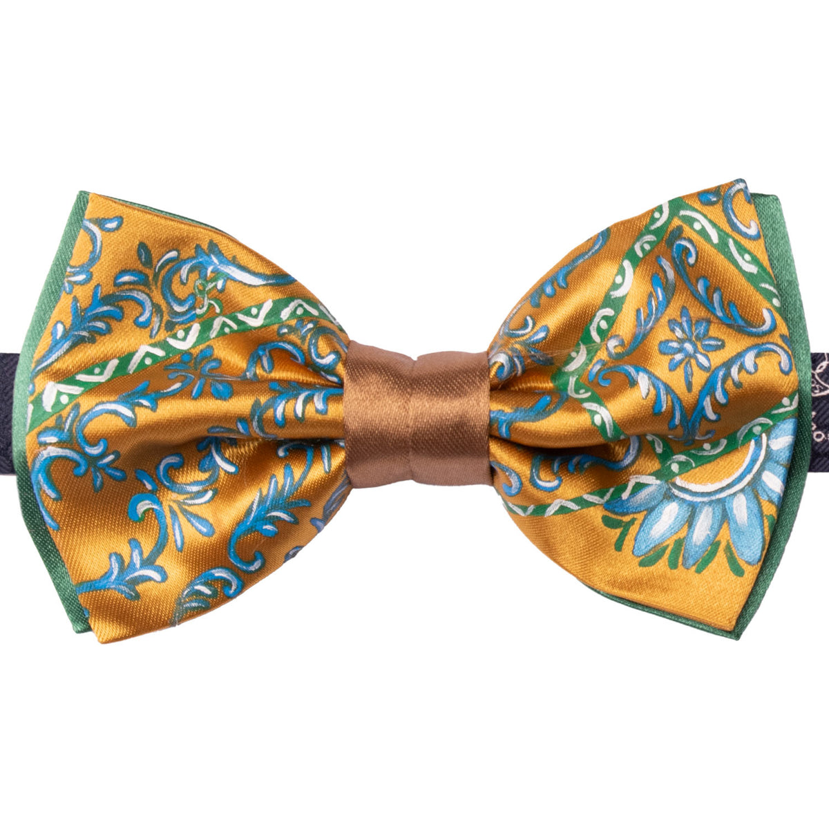 Papillon Siciliano Sartoriale Giallo Oro Dipinto a Mano by Giovanna Perricone PS324 Made in Italy Graffeo Cravatte