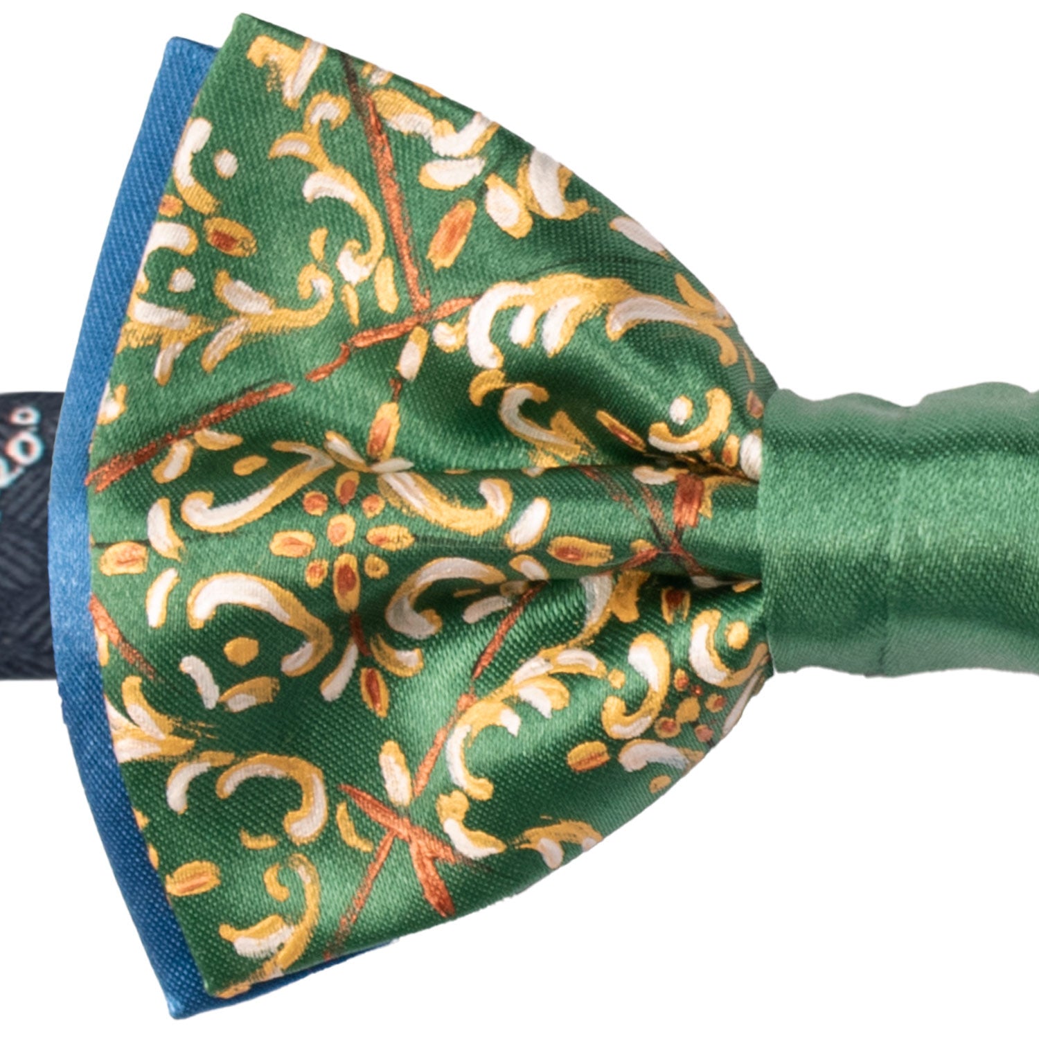 Papillon Siciliano Sartoriale Verde Dipinto a Mano by Giovanna Perricone PS209 Made in Italy Graffeo Cravatte Dettaglio