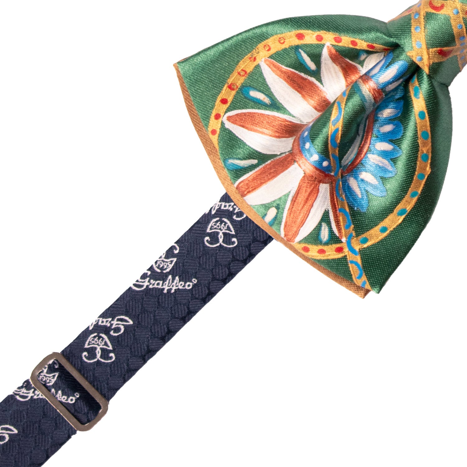 Papillon Siciliano Sartoriale Verde Dipinto a Mano by Giovanna Perricone PS249 Made in Italy Graffeo Cravatte Pre-Tied