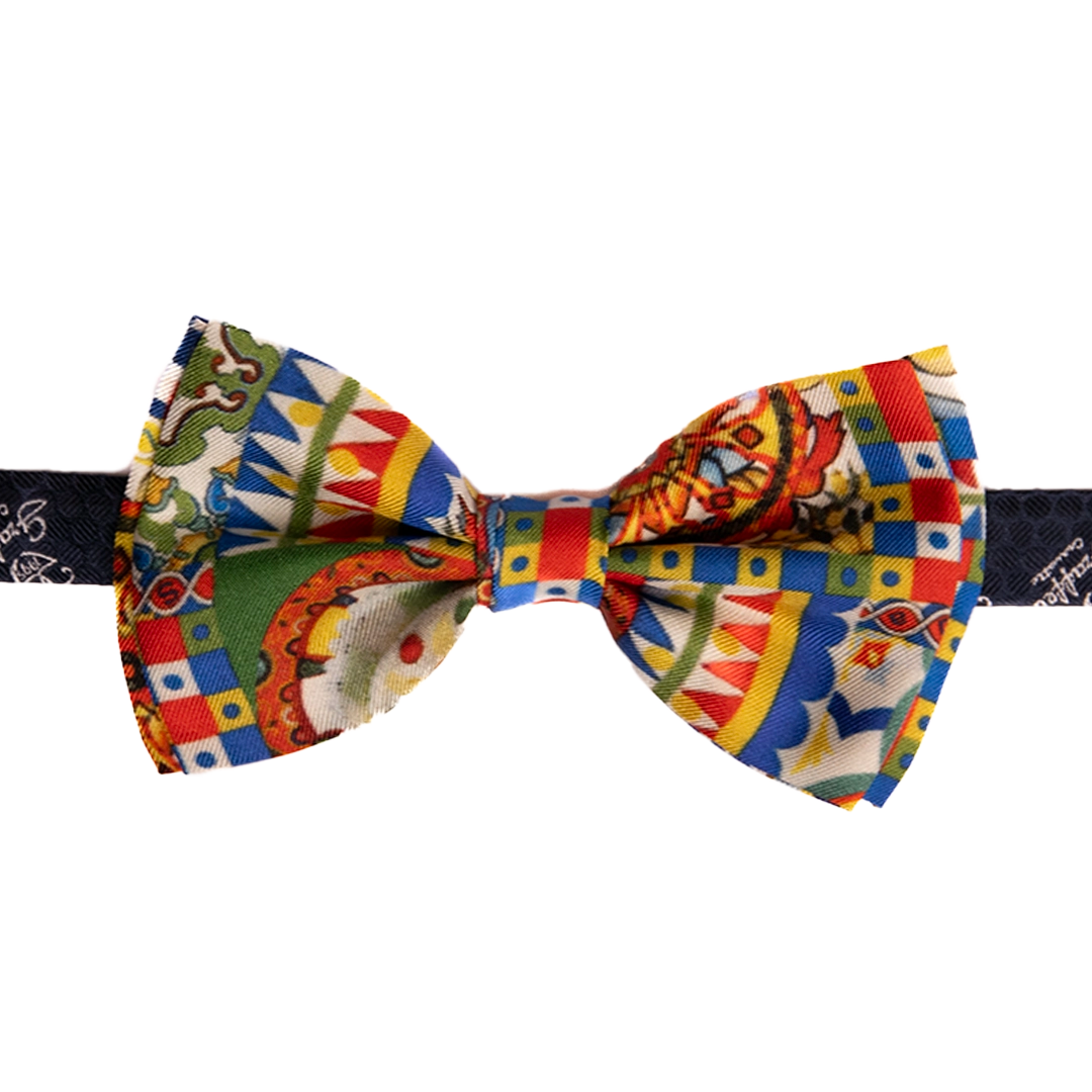 Papillon Siciliano Sartoriale in Seta Stampata con Maioliche Made in Italy Graffeo Cravatte