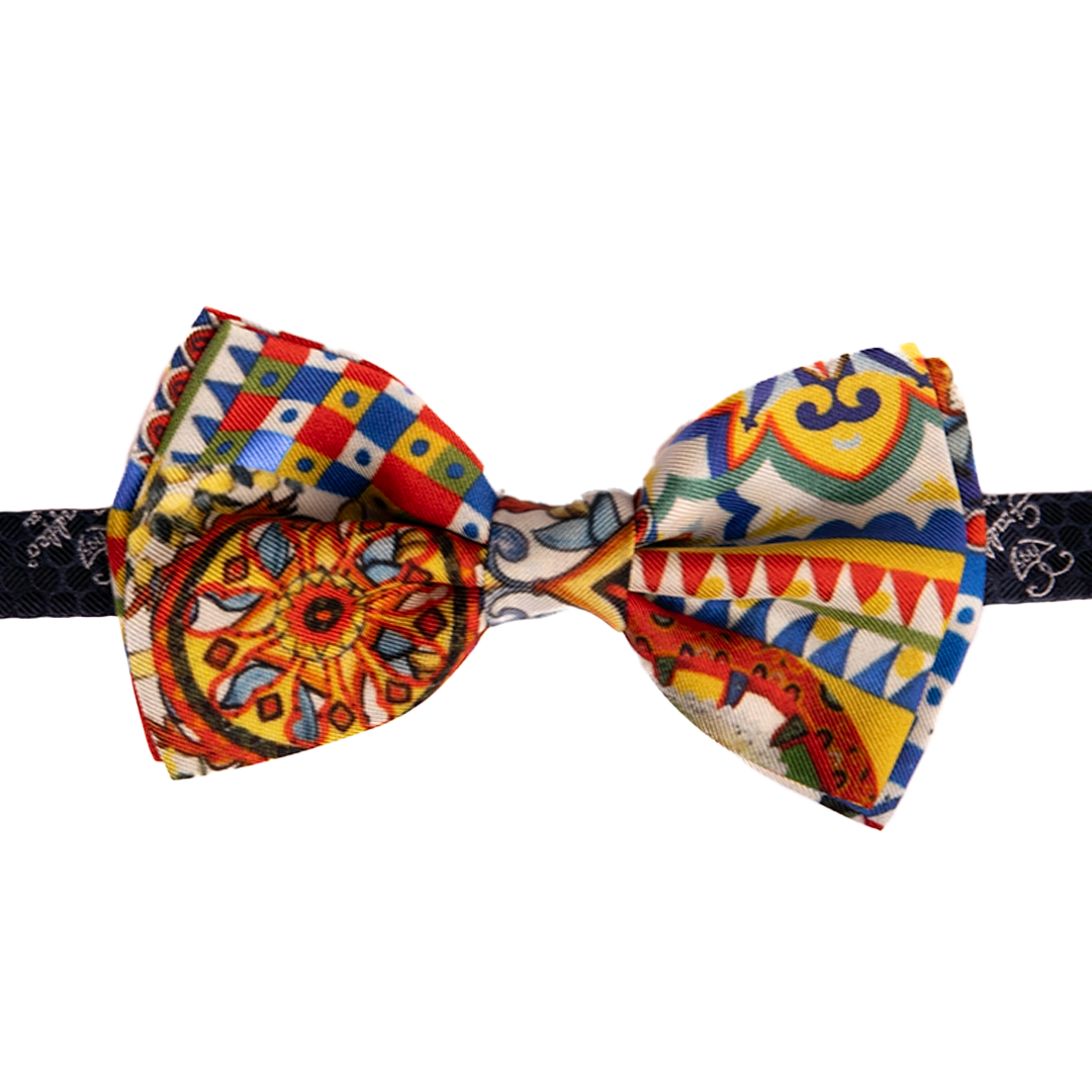 Papillon Siciliano Sartoriale in Seta Stampata con Maioliche Made in Italy Graffeo Cravatte