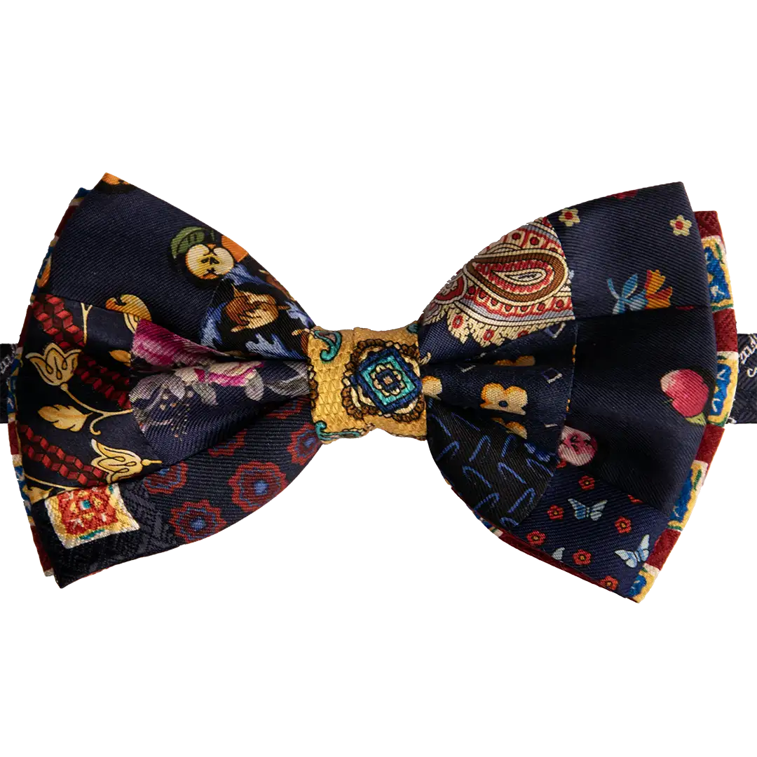 Papillon Uomo Patchwork Stampa di Seta Blu Fantasia Multicolor Made in Italy Graffeo Cravatte