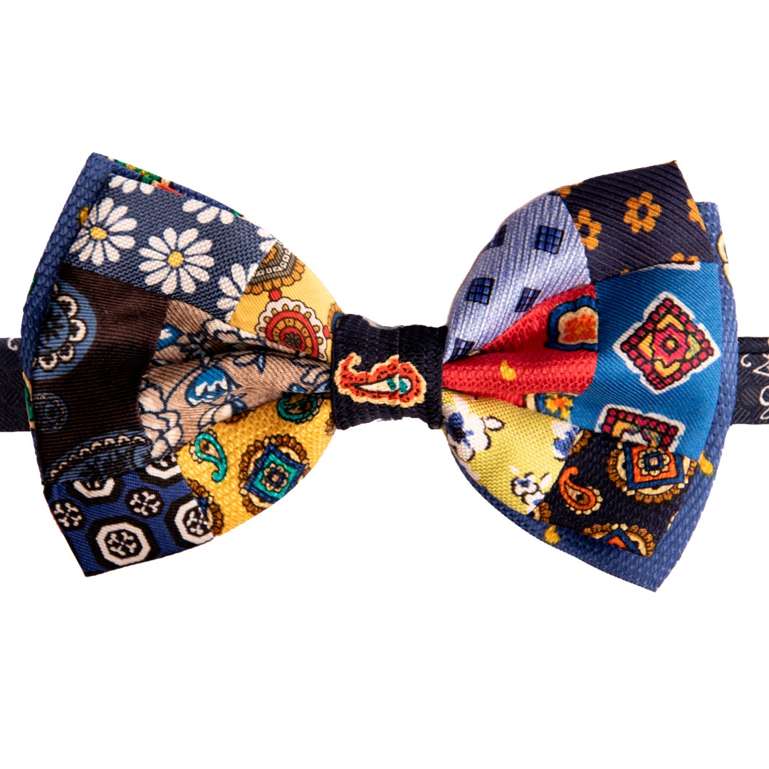 Man Patchwork Printed Silk Pre-Tied Bow Tie Multicolor Pattern PATCH870