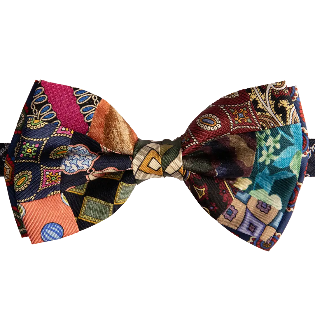 Papillon Uomo Patchwork Stampa di Seta Fantasia Multicolor Made in Italy Graffeo Cravatte
