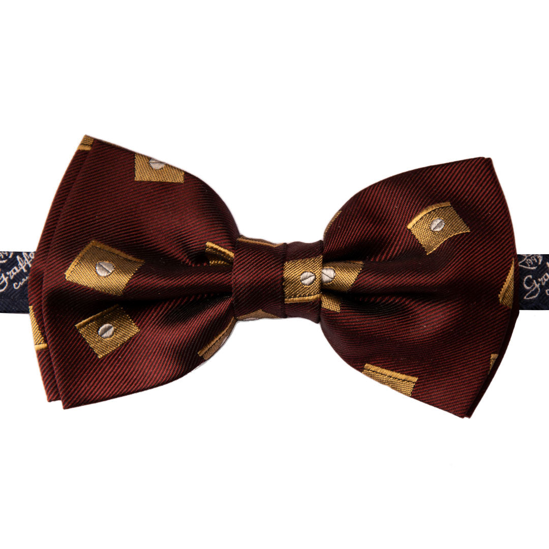 Papillon Uomo di Seta Bordeaux Fantasia Marrone Grigia Made in Italy Graffeo Cravatte