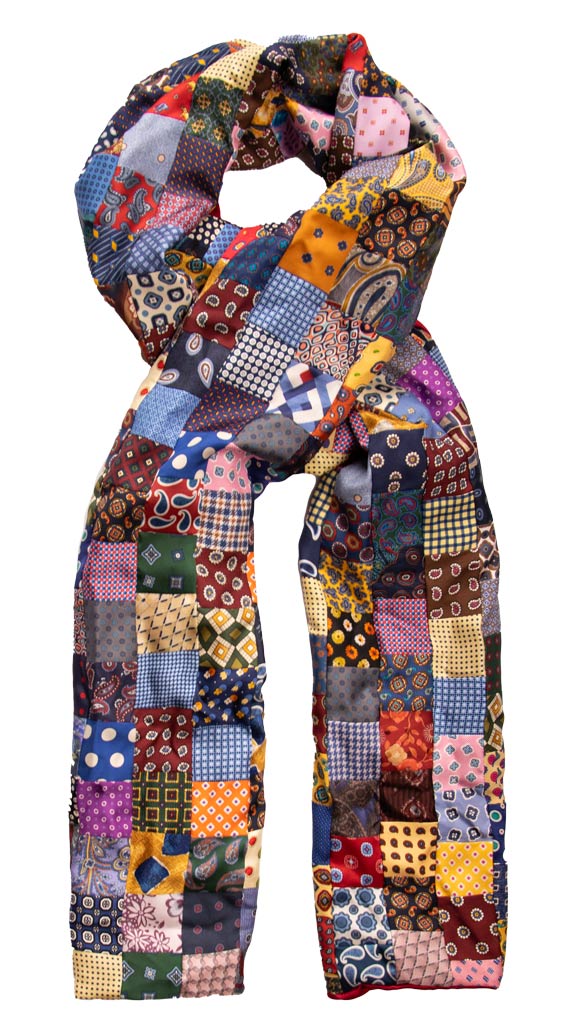 Sciarpa Micro Mosaico Patchwork di Seta Fantasia Multicolor Made in Italy Graffeo Cravatte Pala