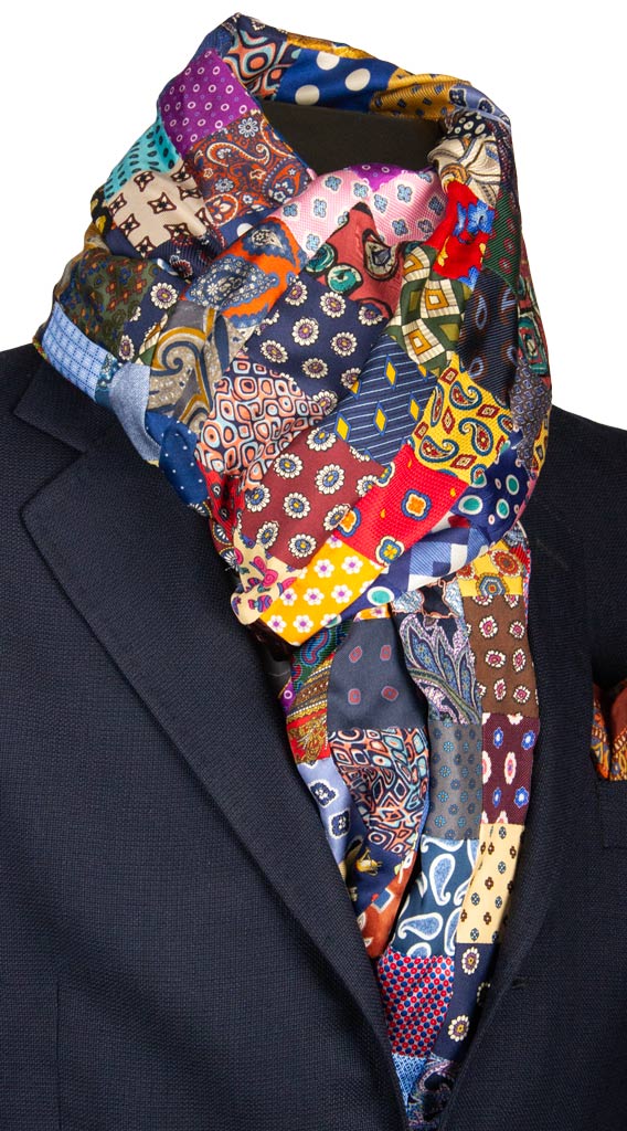 Sciarpa Micro Mosaico Patchwork di Seta Fantasia Multicolor Made in Italy Graffeo Cravatte