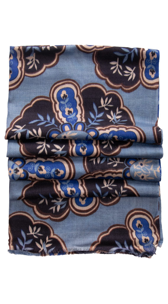 Sciarpa Pashmina di Cashmere Celeste Fantasia Blu Marrone Bianco Bluette Made in Italy Graffeo Cravatte Intera