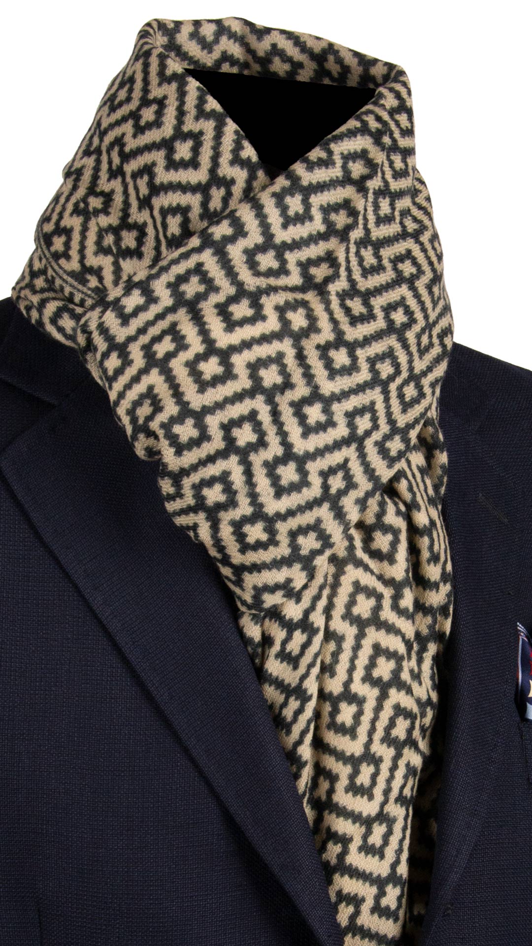 Sciarpa Pashmina di Lana Color Corda Fantasia Blu Giallo Ocra SC78 Made in Italy Graffeo Cravatte