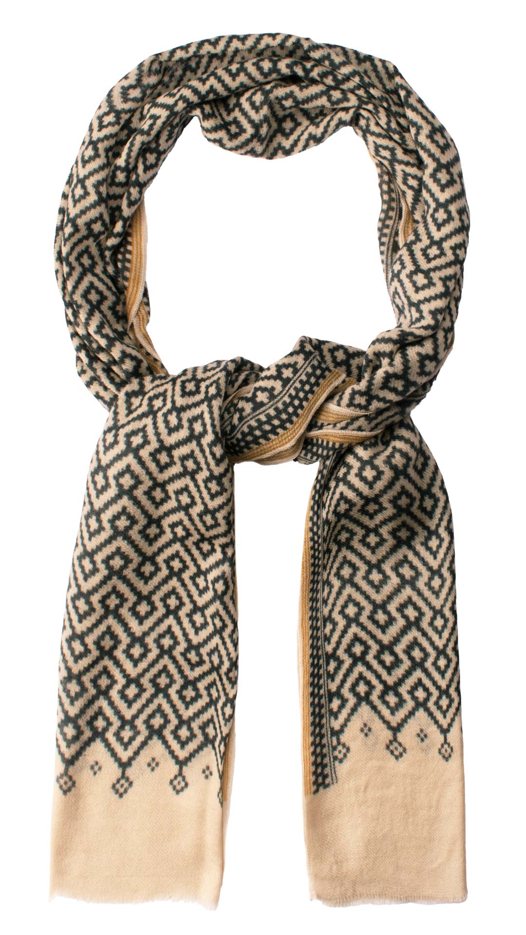 Sciarpa Pashmina di Lana Color Corda Fantasia Blu Giallo Ocra SC83 Made in Italy Graffeo Cravatte Anello