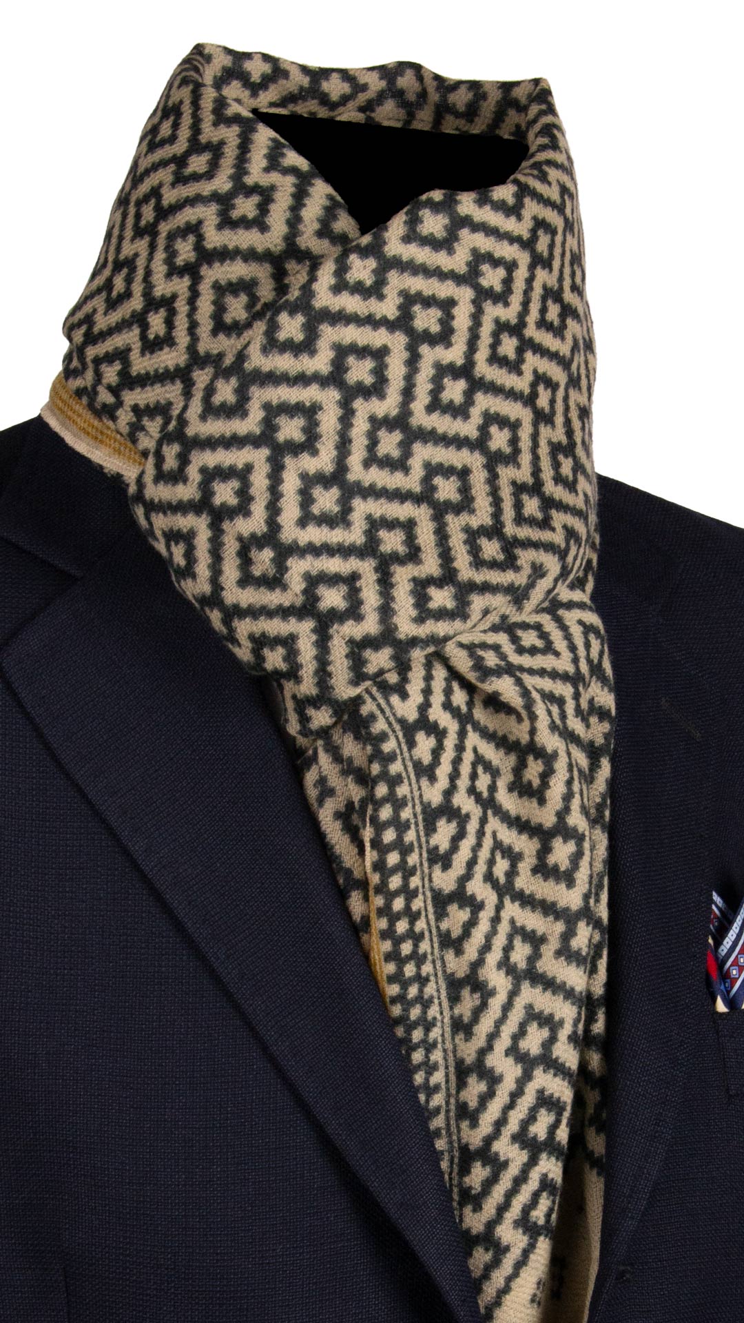 Sciarpa Pashmina di Lana Color Corda Fantasia Blu Giallo Ocra SC83 Made in Italy Graffeo Cravatte