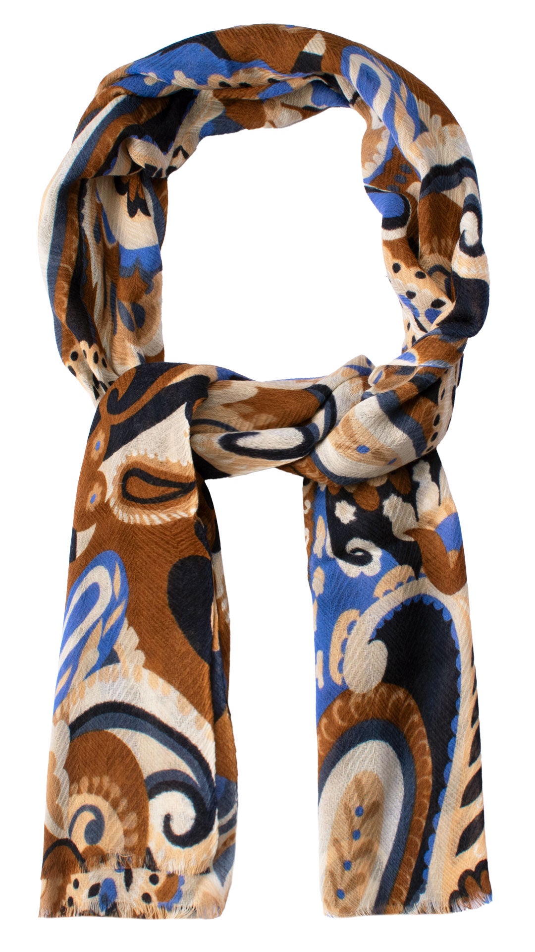 Sciarpa Pashmina di Lana Marrone Bluette Paisley Multicolor SC77 Made in Italy Graffeo Cravatte Anello