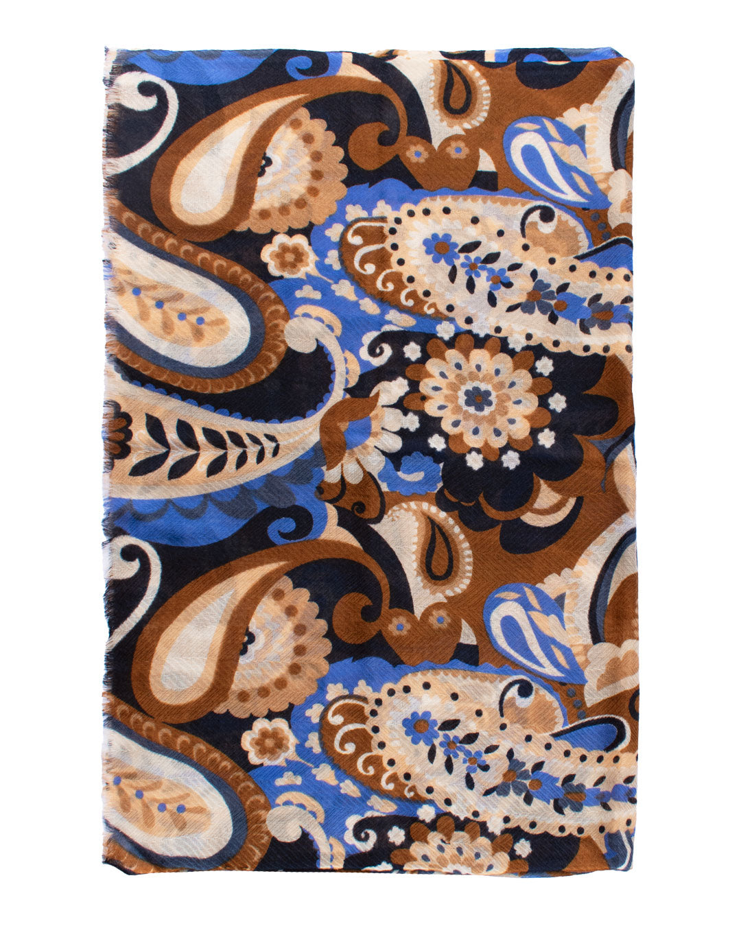 Sciarpa Pashmina di Lana Marrone Bluette Paisley Multicolor SC77 Made in Italy Graffeo Cravatte Intera