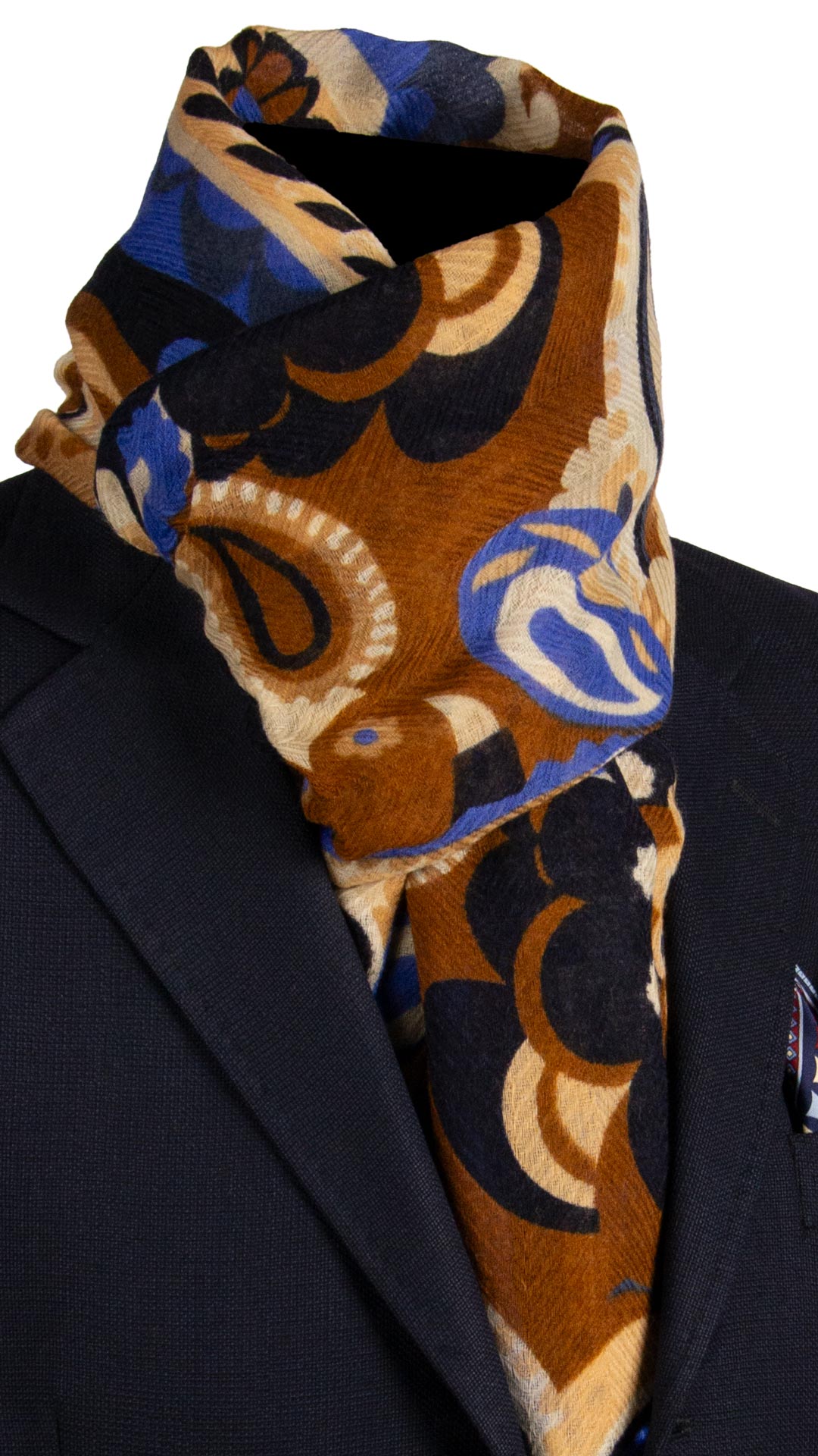 Sciarpa Pashmina di Lana Marrone Bluette Paisley Multicolor SC77 Made in Italy Graffeo Cravatte