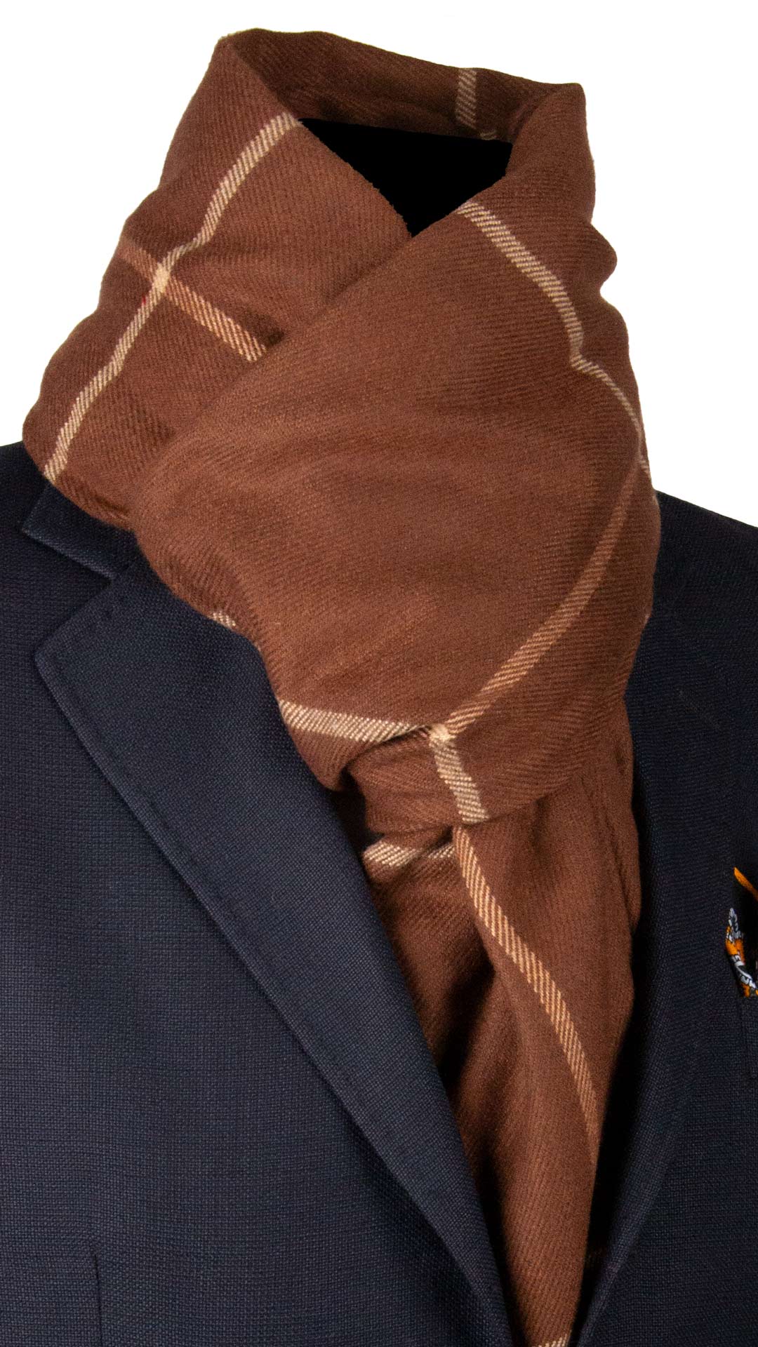 Sciarpa Pashmina di Lana Marrone a Quadri Beige SC86 Made in Italy Graffeo Cravatte