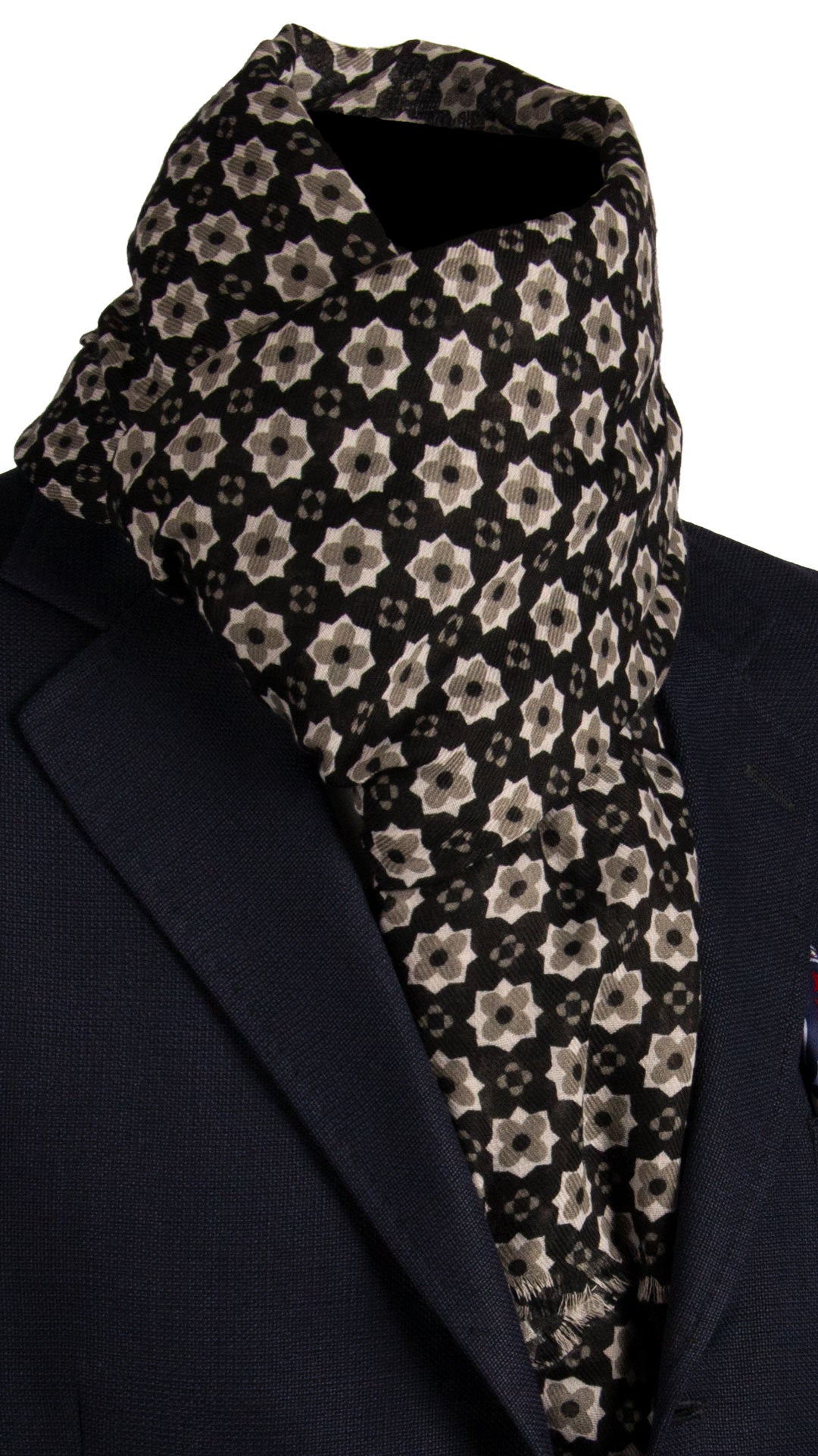 Sciarpa Pashmina di Lana Nera Fantasia Grigio Tortora SC79 Made in Italy Graffeo Cravatte