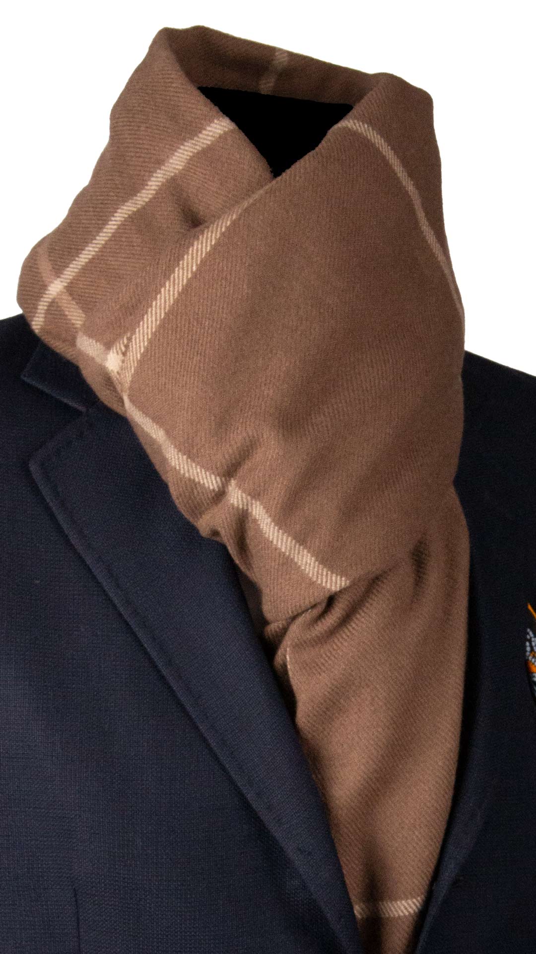 Sciarpa Pashmina di Lana Tortora a Quadri Beige SC85 Made in Italy Graffeo Cravatte