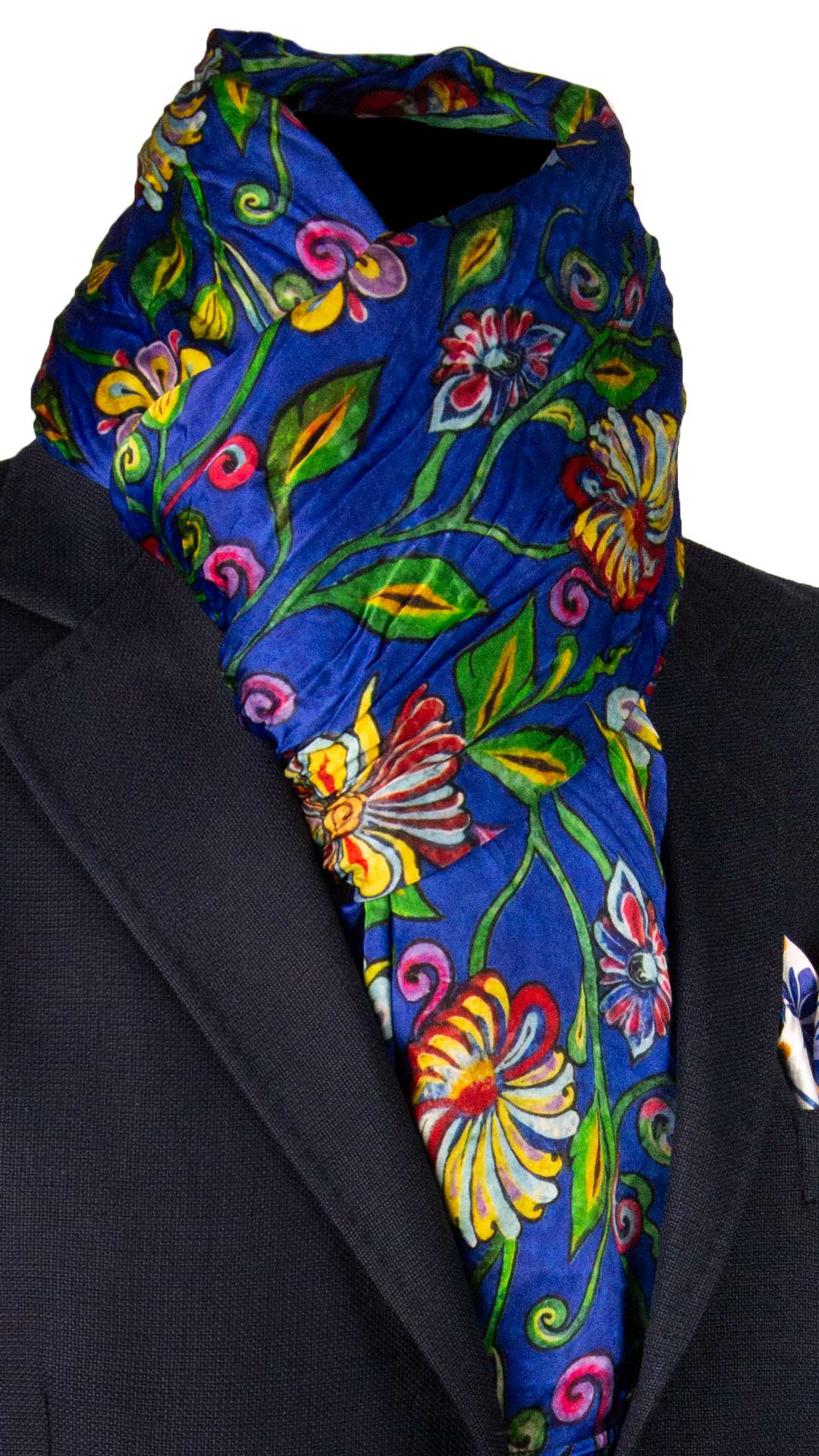 Sciarpa Siciliana Leggera di Seta Délavé Bluette Fantasia Multicolor SD1 Made in Italy Graffeo Cravatte