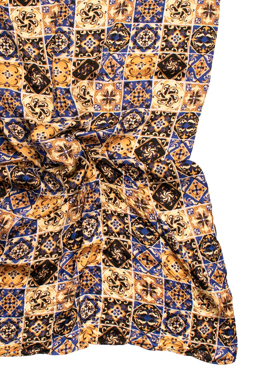 Sciarpa Siciliana Leggera di Seta Délavé con Maioliche Giallo Oro Bluette SD6 Made in Italy Graffeo Cravatte Tessuto