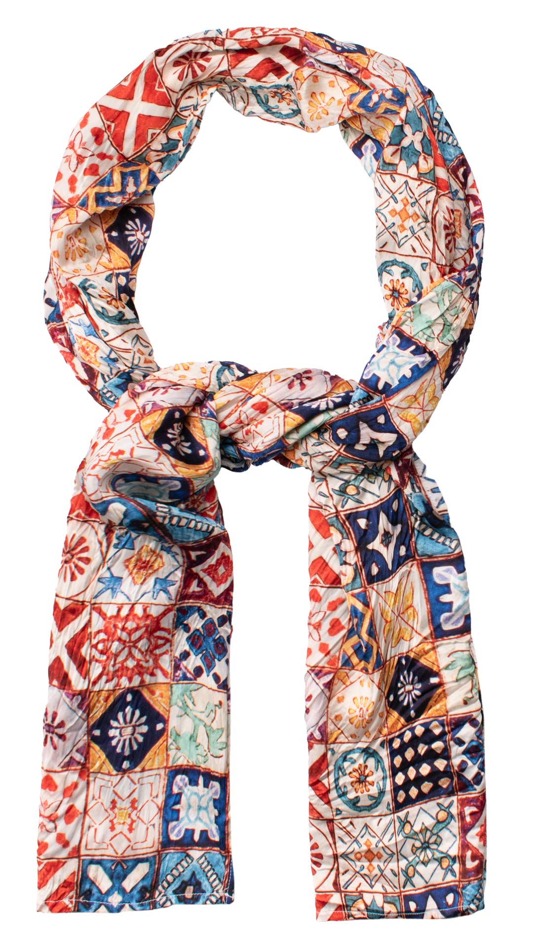 Sciarpa Siciliana Leggera di Seta Délavé con Maioliche Multicolor SD2 Made in Italy Graffeo Cravatte Anello