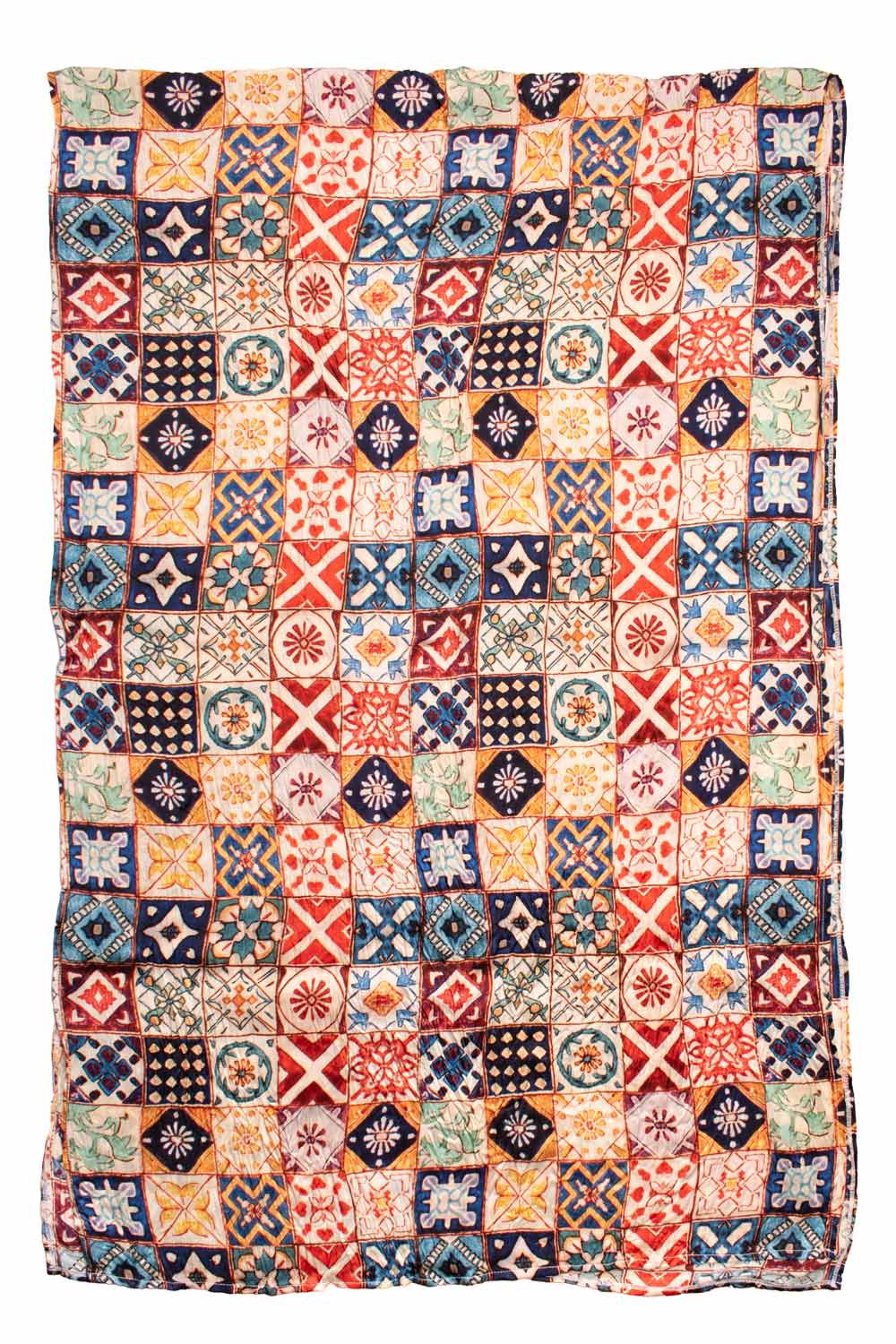 Sciarpa Siciliana Leggera di Seta Délavé con Maioliche Multicolor SD2 Made in Italy Graffeo Cravatte Intera