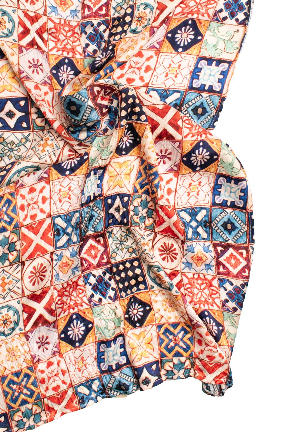 Sciarpa Siciliana Leggera di Seta Délavé con Maioliche Multicolor SD2 Made in Italy Graffeo Cravatte Tessuto