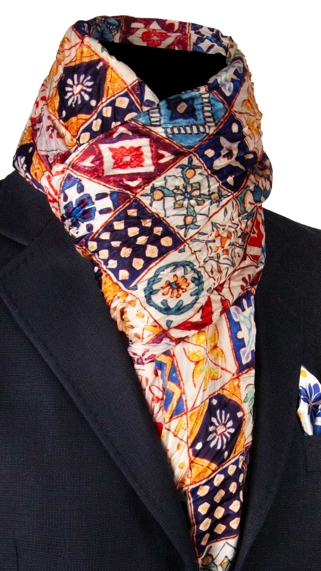 Sciarpa Siciliana Leggera di Seta Délavé con Maioliche Multicolor SD2 Made in Italy Graffeo Cravatte