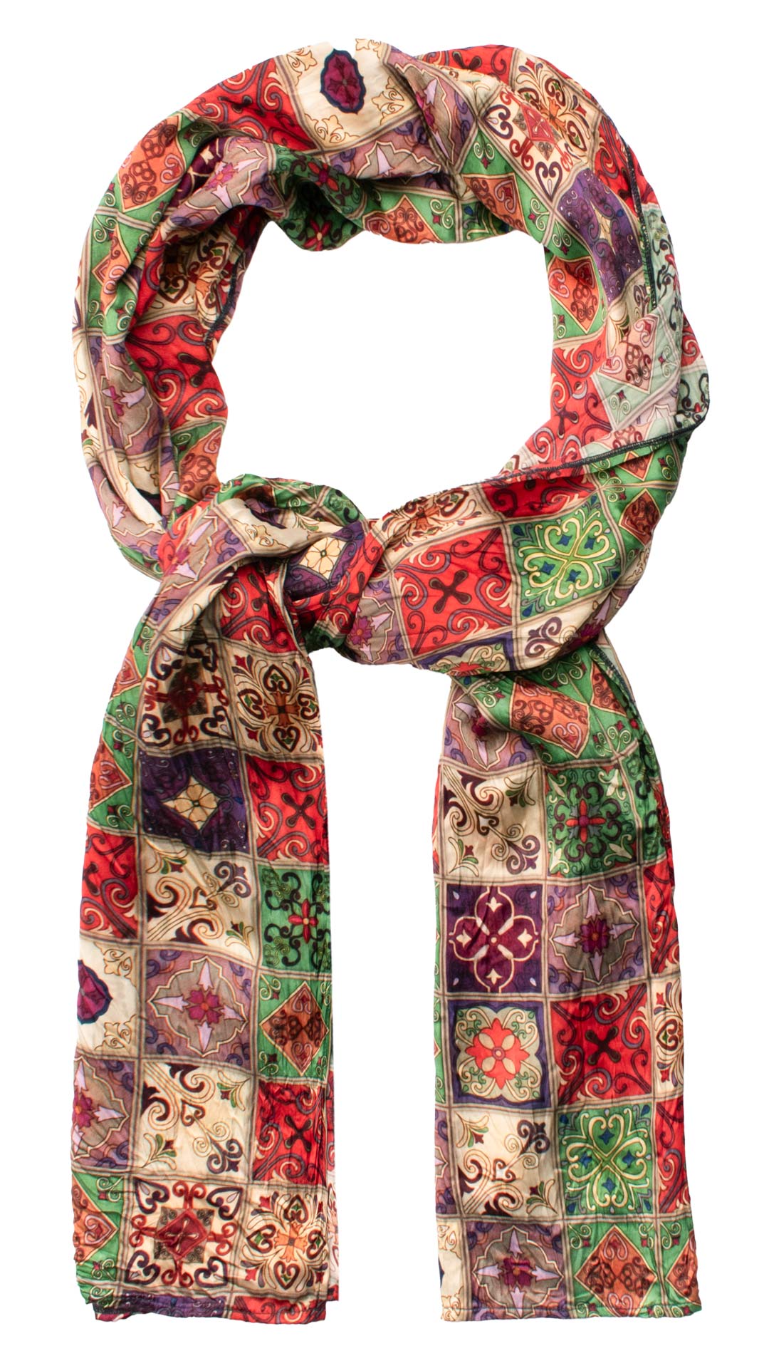 Sciarpa Siciliana Leggera di Seta Délavé con Maioliche Multicolor SD4 Made in Italy Graffeo Cravatte Anello